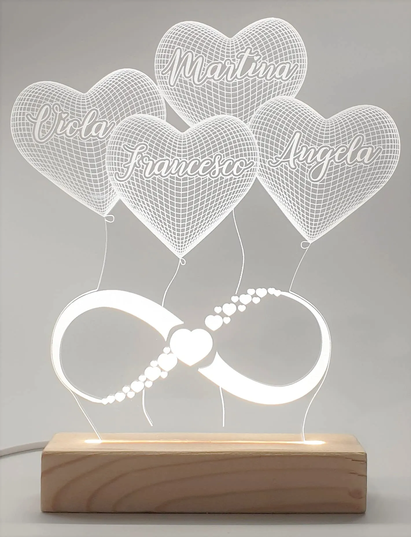 Lampada led personalizzabile palloncini 3D con nomi (4 palloncini)