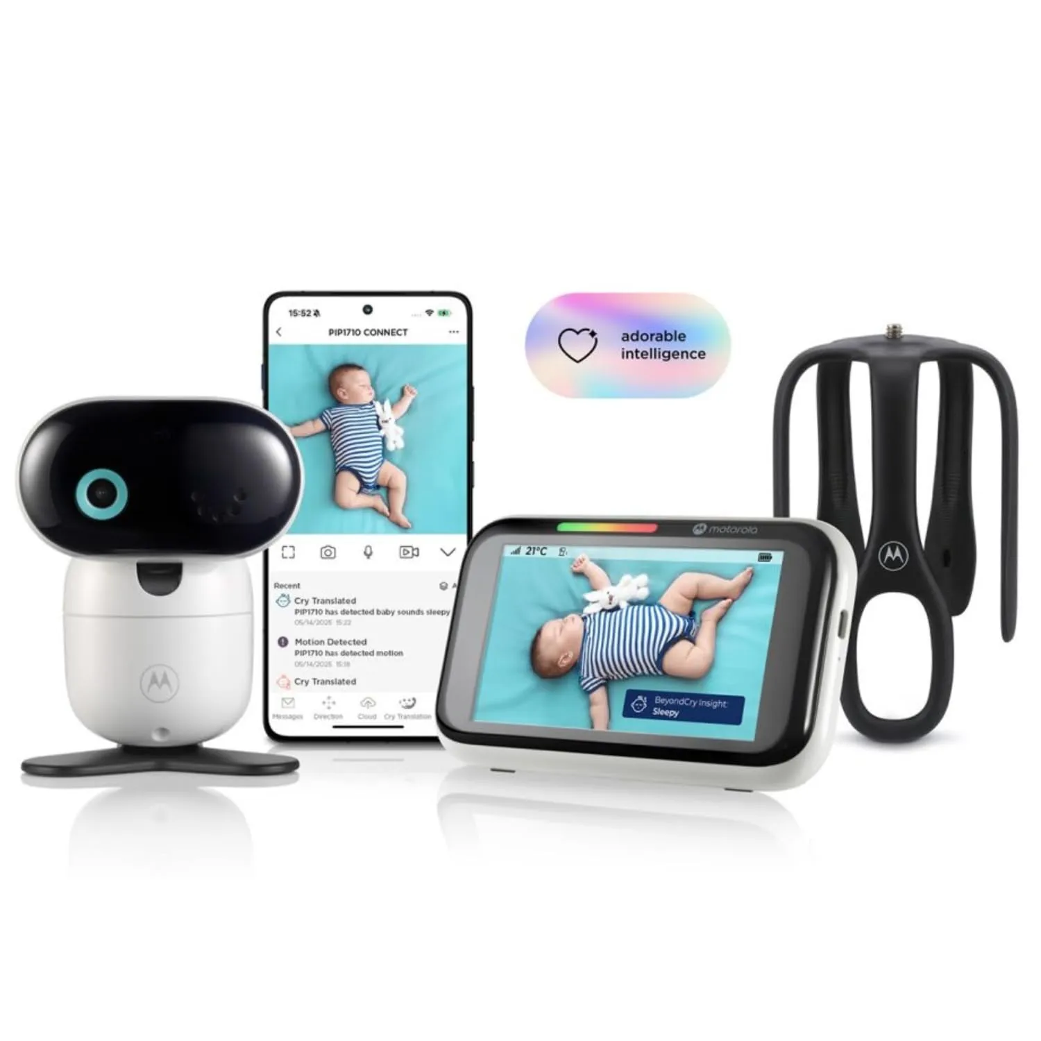 Motorola Nursery PIP1710 Connect – Babyfono Wi-Fi con telecamera HD motorizzata e touch screen da 5" | Rilevamento e traduzione del pianto, App Motorola Bebé, visione notturna, montaggio per lettino