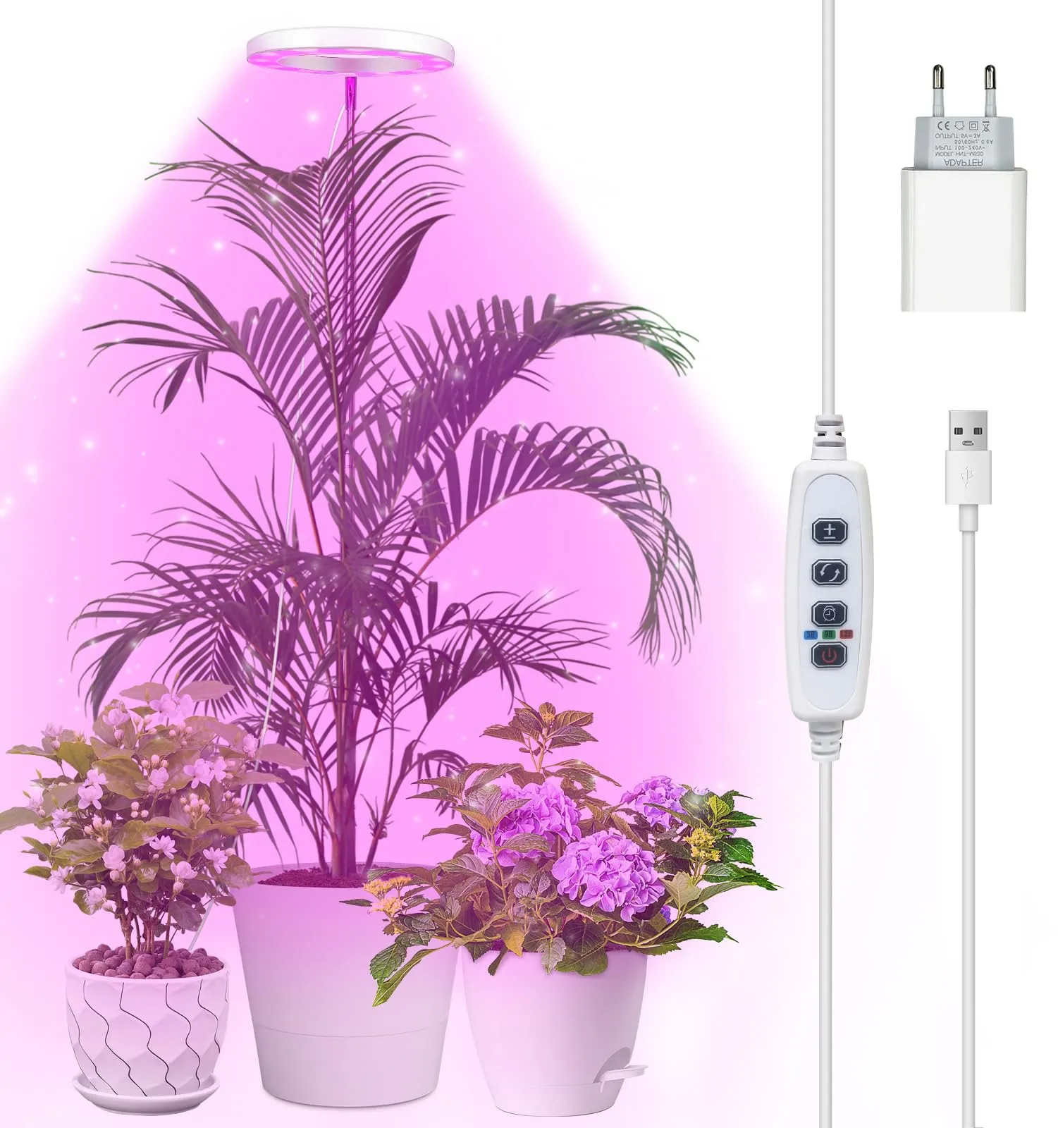 Qoolife Lampada a LED per piante a spettro completo per piante da interno, 155 CM regolabile in altezza, luce per piante con 72 LED, 3 livelli di luminosità regolabili, timer 3/9/12 ore per piante da