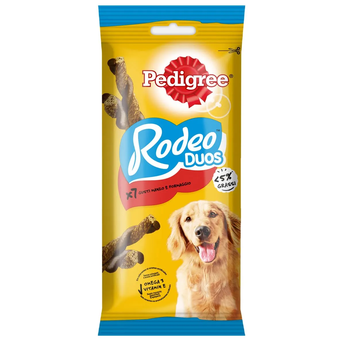 Pedigree Rodeo Ropper, Snack per Cani al gusto Manzo e Formaggio, 10 Confezioni da 123 g, 70 stick in totale