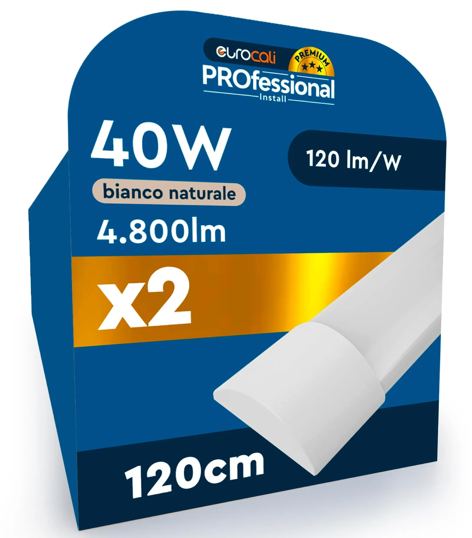 Eurocali 2x Plafoniere LED 40W 120cm Professionale Alta Efficienza Garanzia 5 Anni 4800 lumen - Forma: Tubo Prismatico Slim - Luce Bianco Naturale 4000K - Fascio Luminoso 120°
