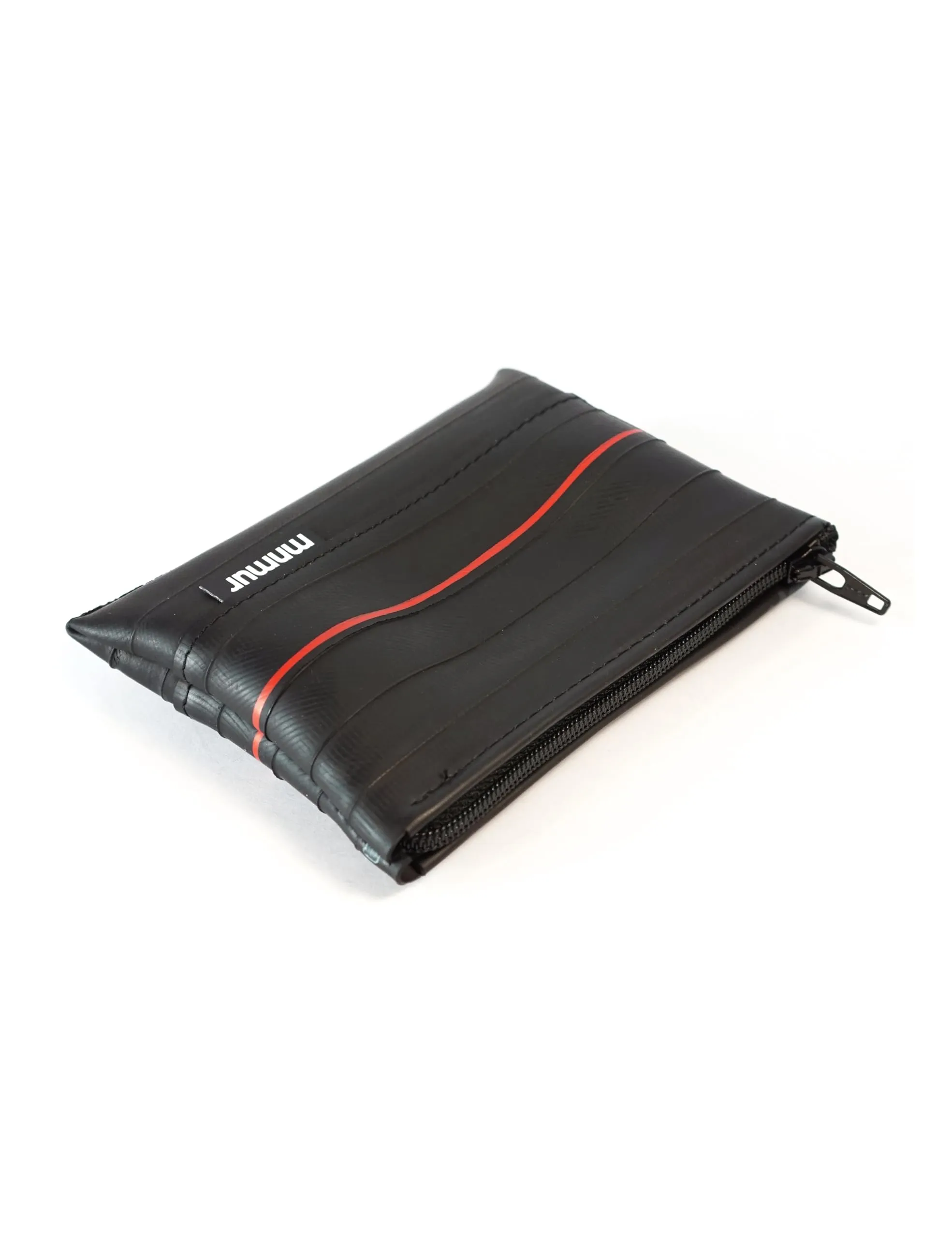 Portamonete in camera d'aria con inserto verde fatto a mano chiusura con cerniera. Può contenere monete, tessere, documenti e banconote. Scomparto unico, morbido al tatto, cm13x9