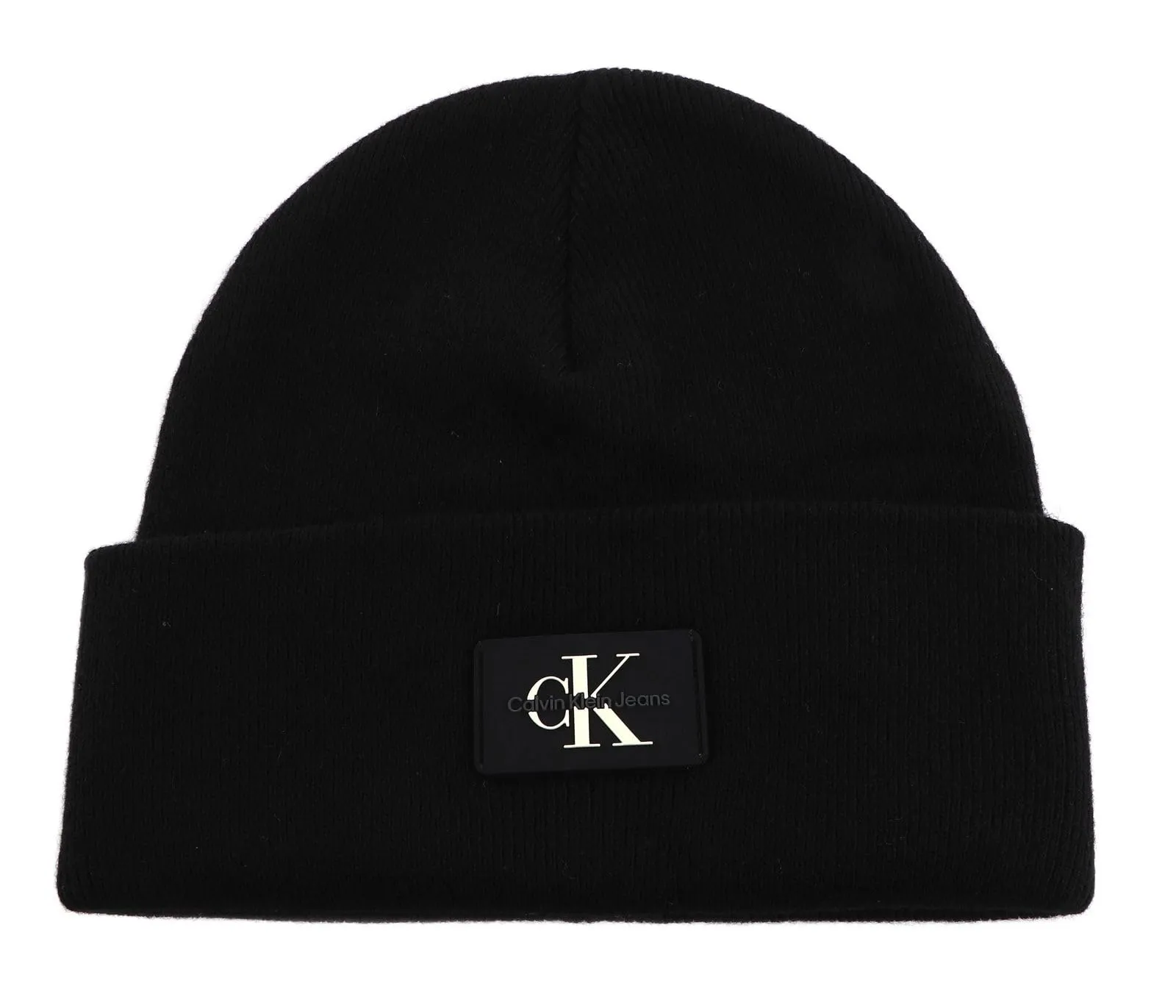 Calvin Klein Monologo Patch Non-Rib Beanie K50k511743 Cappello in Maglia, Uomo, Nero (Black), Taglia Unica