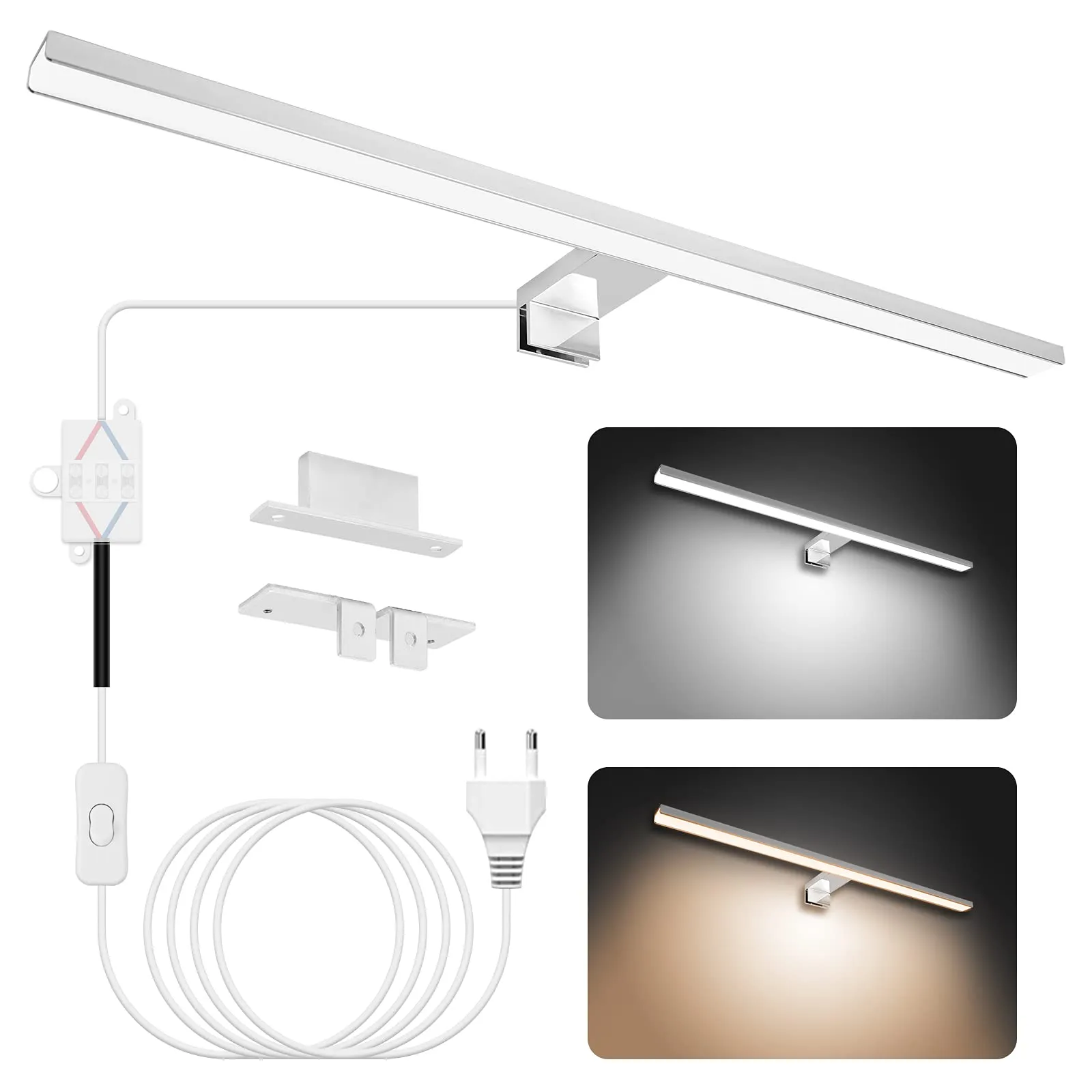 NIORSUN Luce Specchio Bagno LED 15W 60cm Doppia Temperatura Colore 4000K 6000K, Impermeabile IP44, 1500Lm, Montabile su Specchio/Mobile/Parete