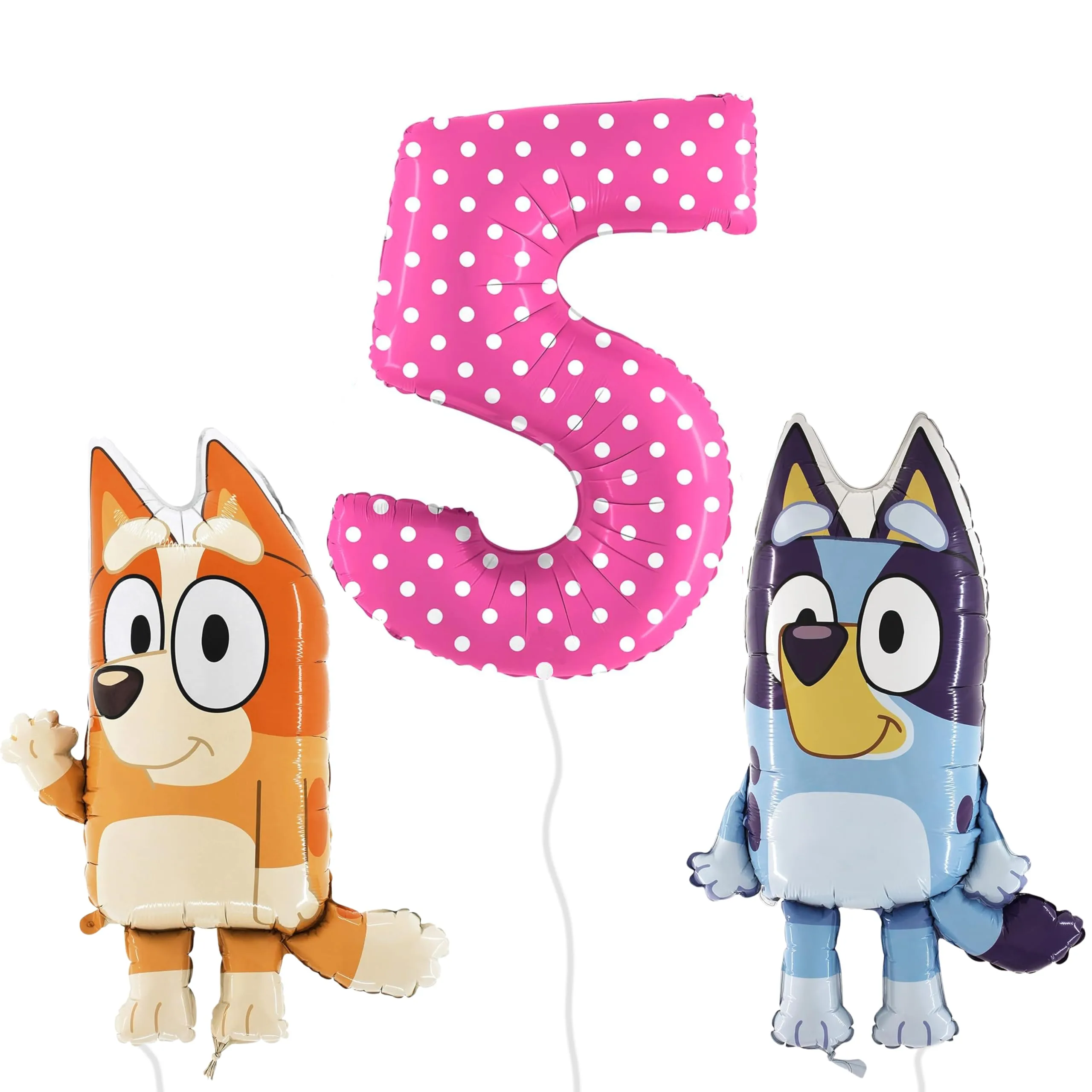 Toyland® Confezione di palloncini Foil Bluey e Bingo - 2 palloncini con personaggi da 32 "e 1 palloncino con numeri spotty da 40" - Decorazioni per feste per bambini