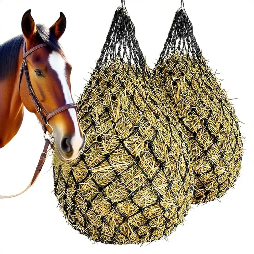 2 Reti Rete da Fieno, Rete per Fieno Cavalli Maglie Strette 5 X 5 cm, Lenta 4-5 kg di Fienos, Velocità di Alimentazione Controllata, Maglie Strette per Ridurre al Minimo gli Sprechi di Mangime