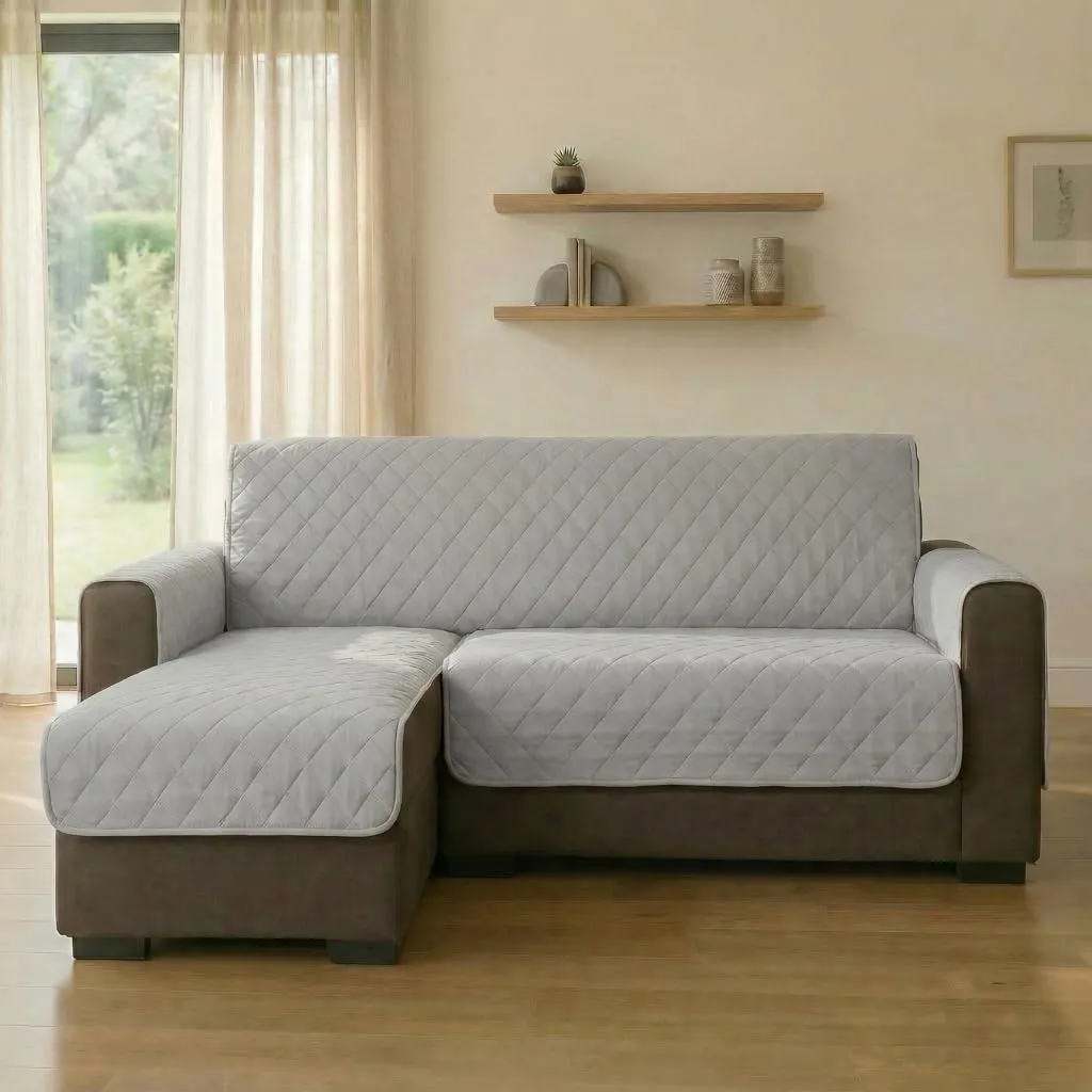 INTRECCI Copridivano 2 Posti con Penisola, Copridivano con Braccioli, Penisola Destra e Sinistra, Telo Copridivano Angolare, Impermeabile, Protegge da Macchie, Facile da Lavare. Colore: Grigio Chiaro