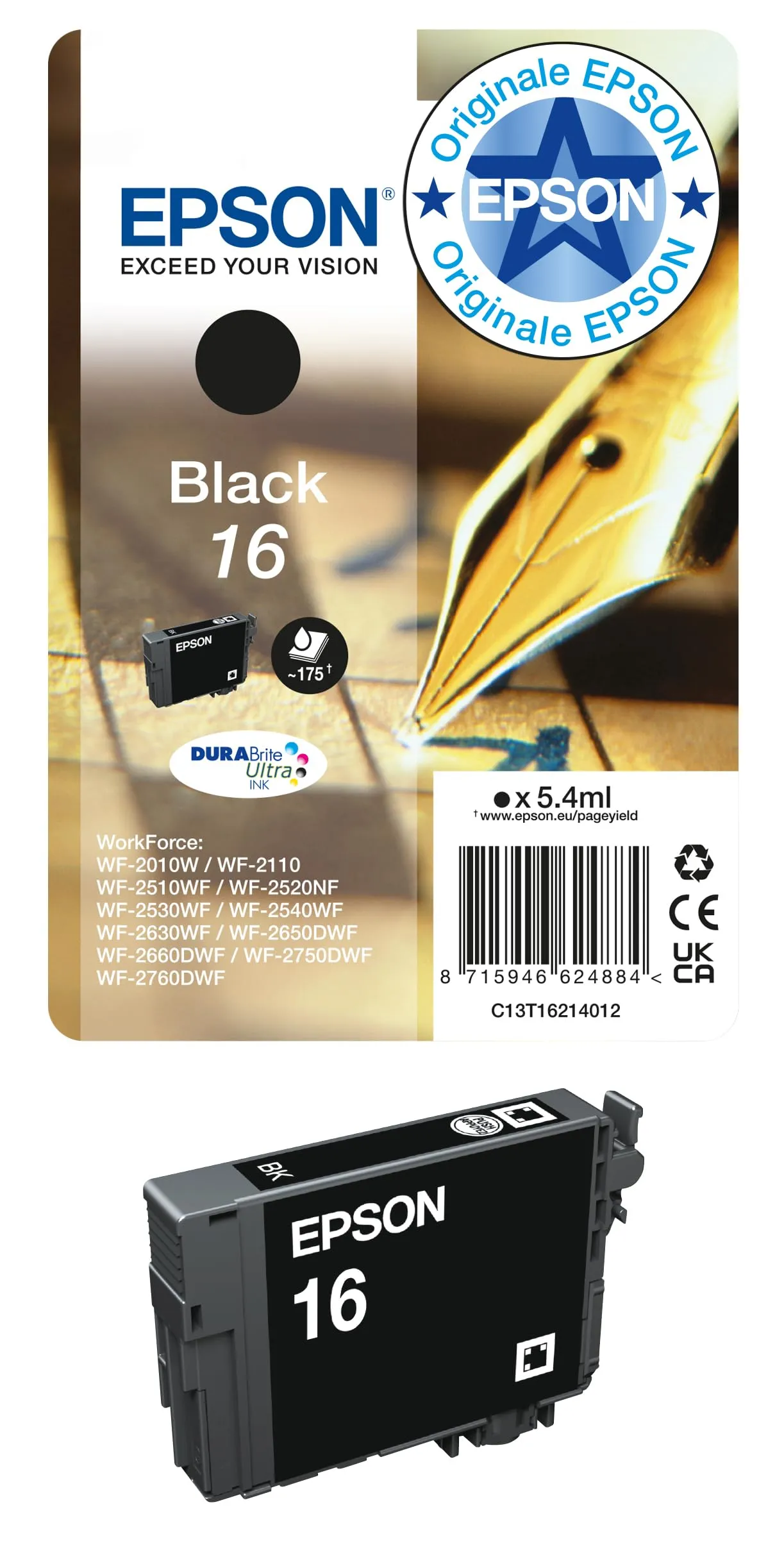 Epson 16 DURABrite Ultra Ink, Cartuccia D Inchiostro Categoria Predefinita, Nero, Standard