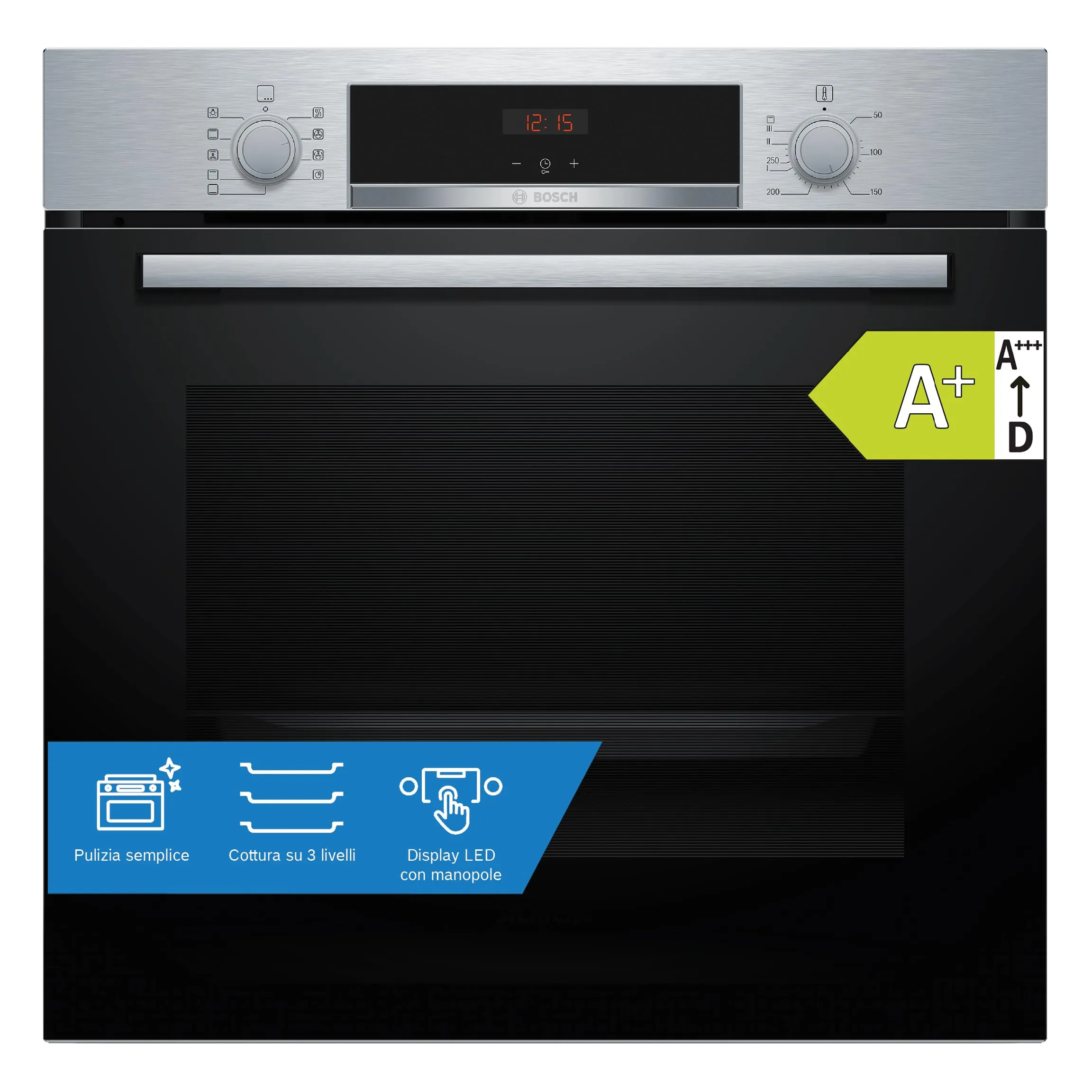 Bosch HBA534BS3F, Forno da incasso, EcoClean: pulizia della parete posteriore senza alcun detergente, Display LED Rosso,Inox, 60 x 60 cm