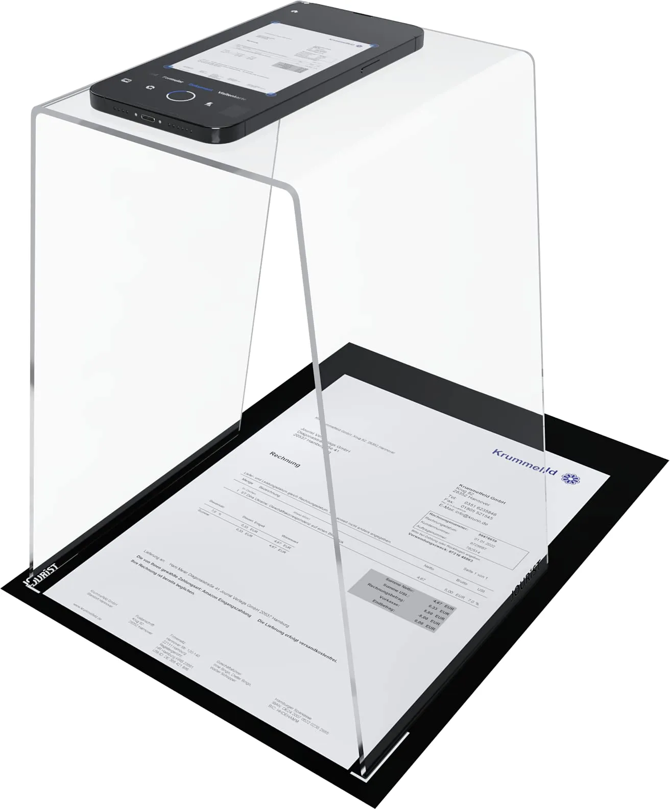 JOURIST ScanStand: scansione di documenti, ricevute, appunti e biglietti da visita con smartphone e telefoni cellulari. Tappetino nero per il rilevamento ottimale dei margini.