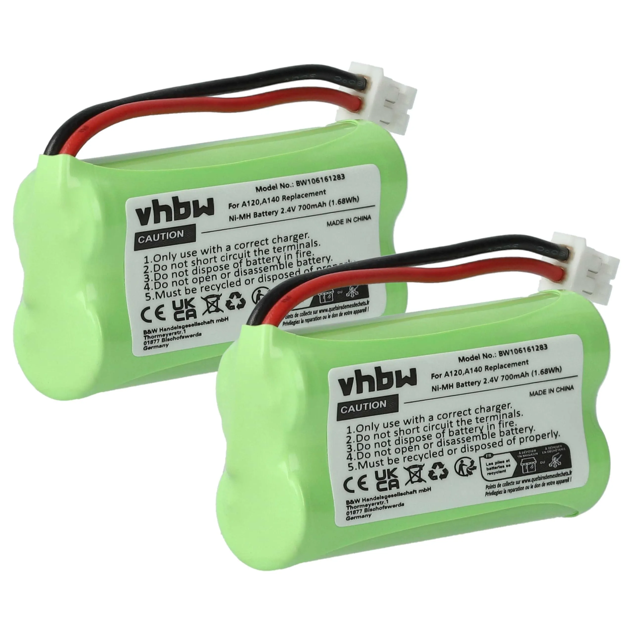 vhbw 2x batteria compatibile con Siemens Gigaset A260 Trio, A265, A345 telefono fisso cordless (700mAh, 2,4V, NiMH)