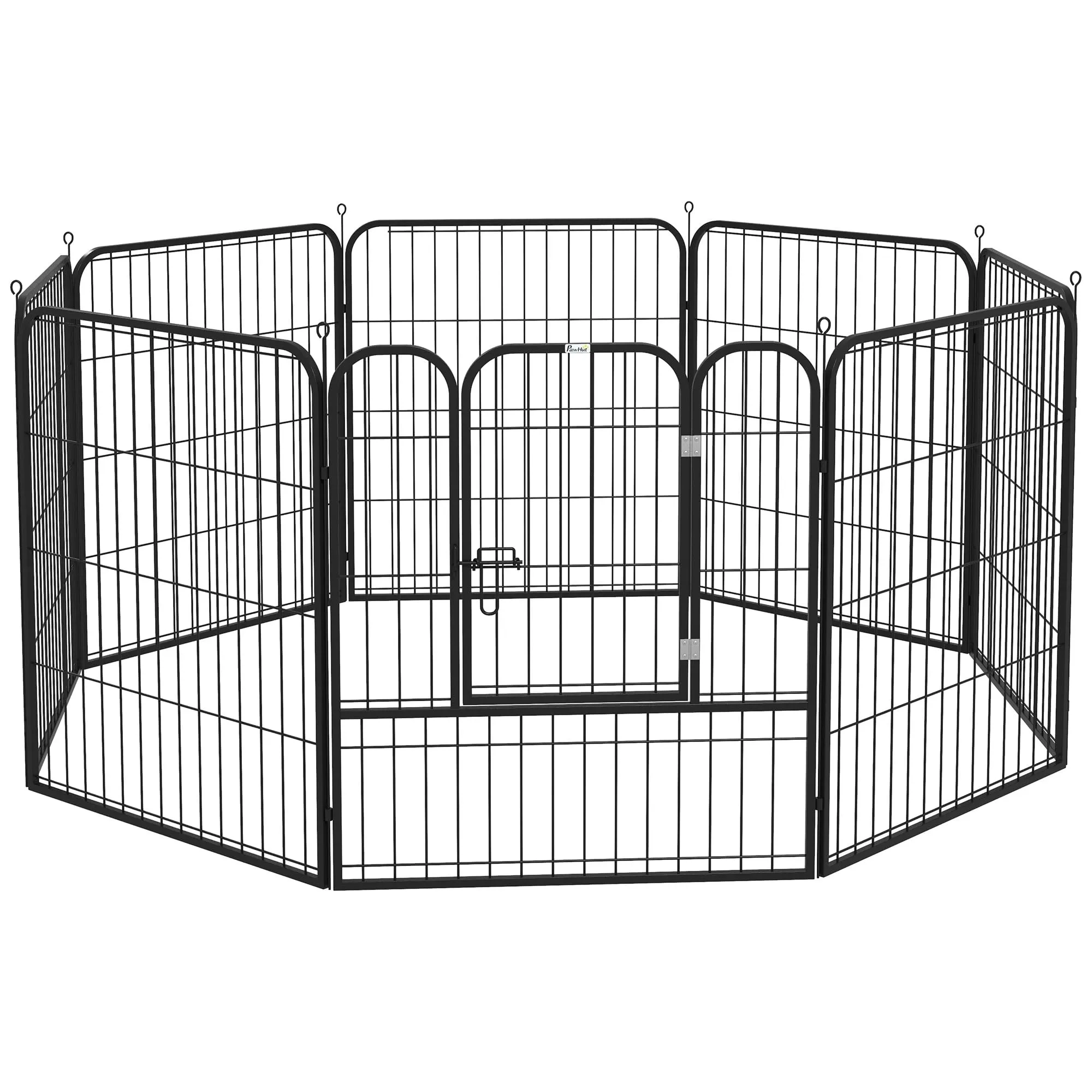 PawHut Recinto per Cani di Piccola a 8 Pannelli Modulabili da 80x1.5x80 cm, Box per Cani e Cuccioli Pieghevole con Porta in Acciaio con 8 Picchetti, Nero