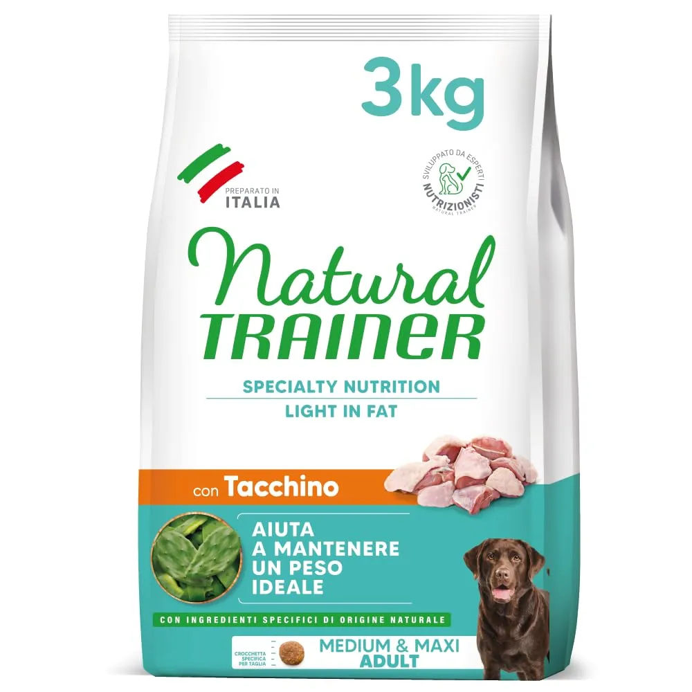 Natural Trainer Ideal Weight Medium&Maxi Cibo per Cani Adulti Light in fat con Tacchino - 3kg