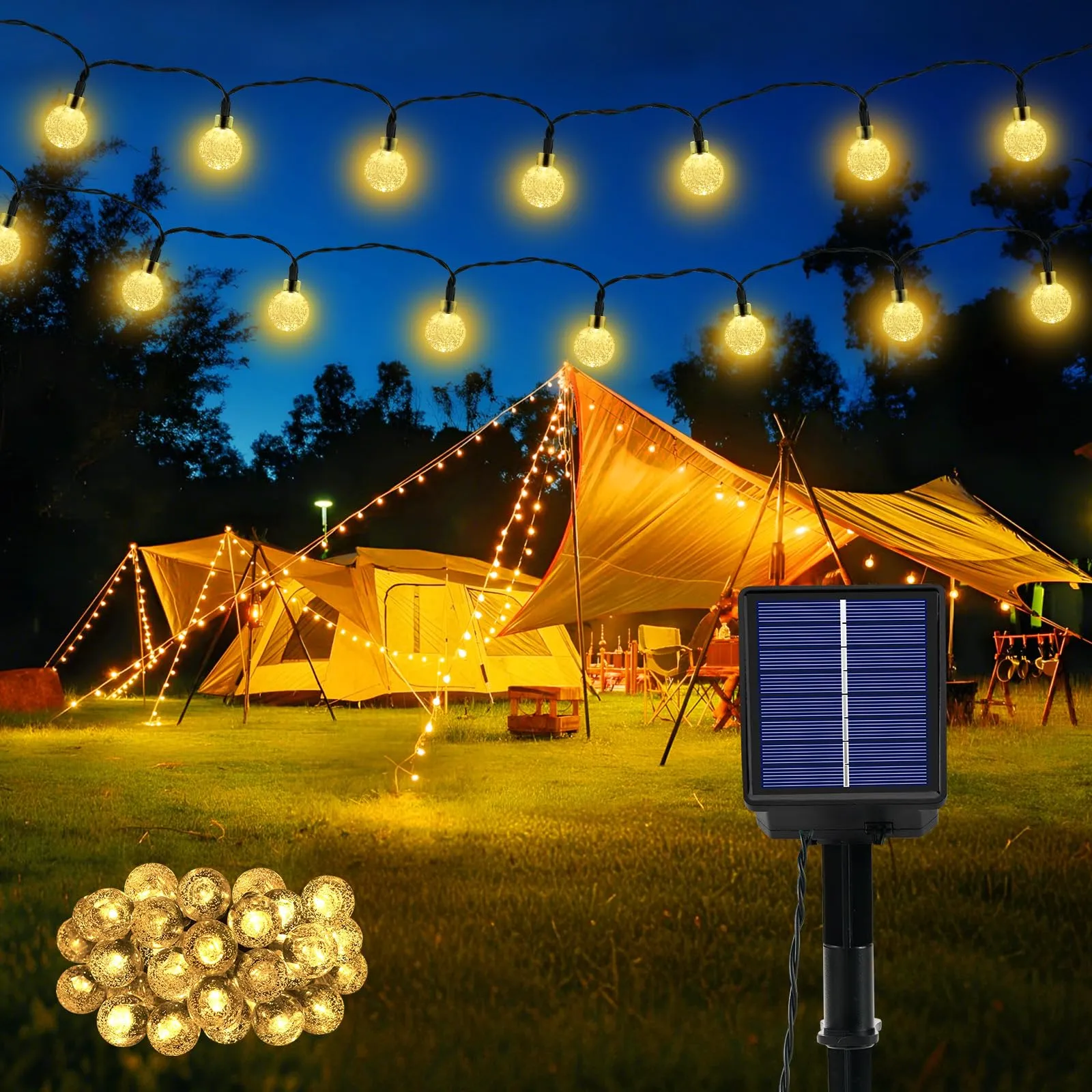 Catena Luminosa Esterno Solare 100LED 8 Modalità Luci Solari Esterno IP65 Impermeabile 18M Luci Giardino Energia Solare per Festa, Campeggio, Balcone, Feste, Gazebo(Bianco Caldo+Funzione di Memoria)