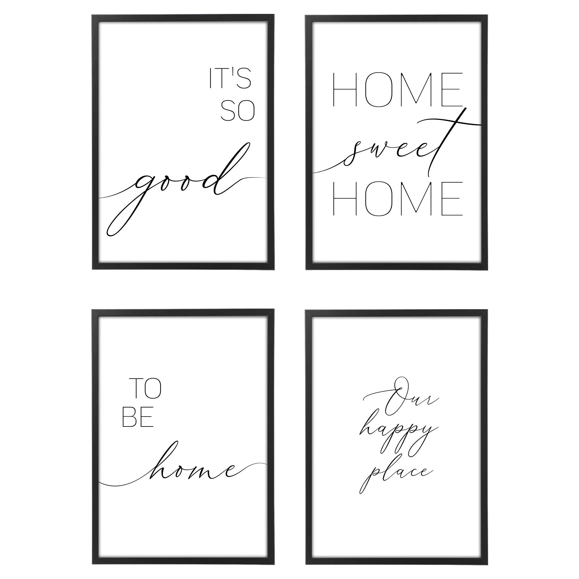 Quadro con Cornice o Poster Moderno Set - Set da 4 Poster Stampe da Parete per Soggiorno, Camera da Letto e Cucina (30x40 cm, Poster(senza Cornice), Home Sweet Home)