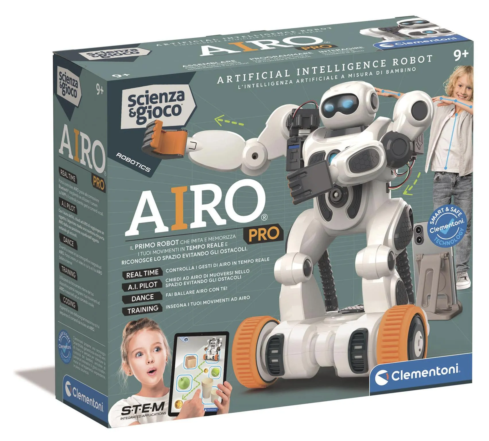 Clementoni Scienza e Gioco Robotics - AIRO PRO, Robot da Assemblare, Bambini 9+ Anni, con APP Dedicata e Tecnologia AI, Imita Movimenti con l'Intelligenza Artificiale, 6 Motori, Lingua Italiana, 19449