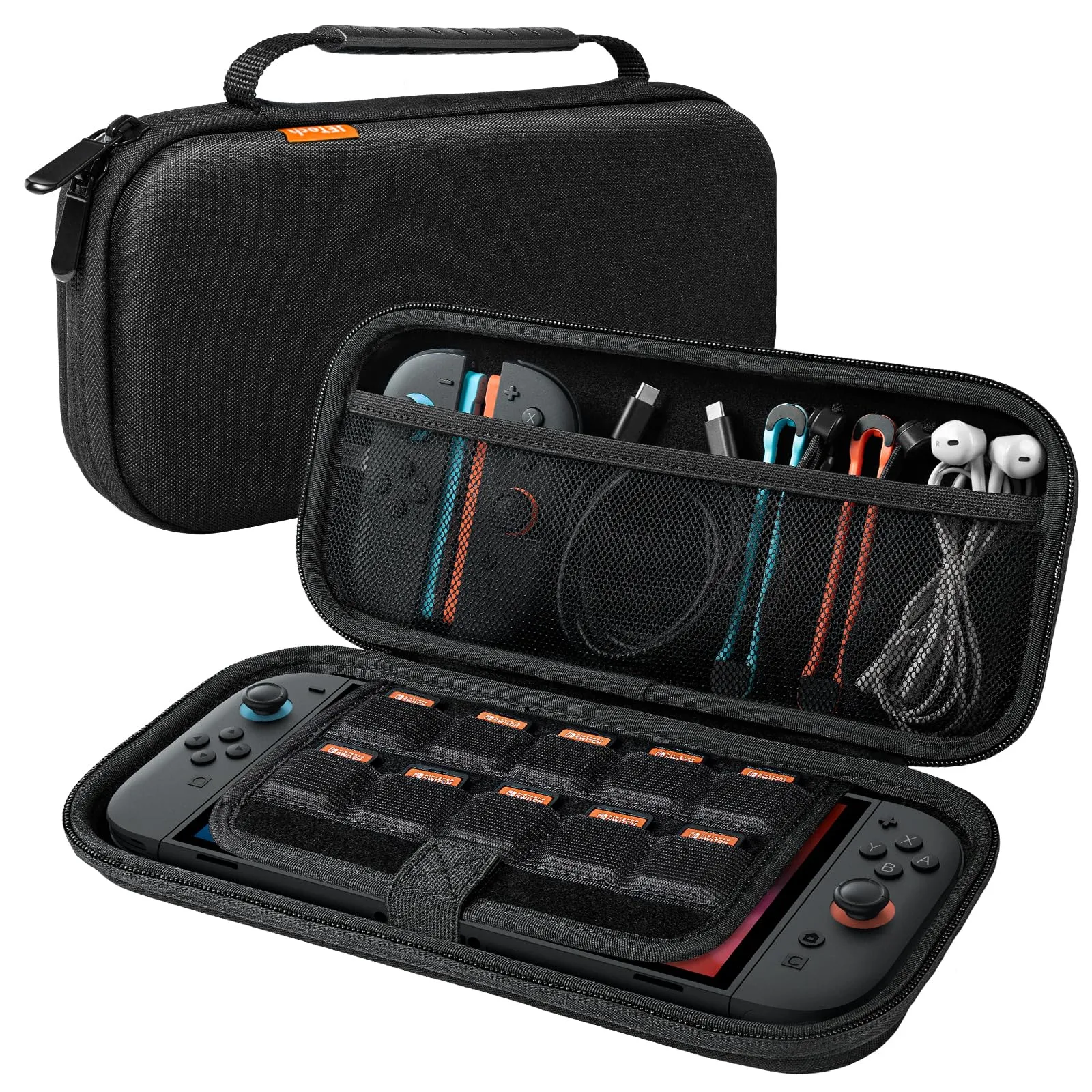 JETech Custodia da Portare per Nintendo Switch 2 (2025) 7,9 Pollici, Borsa da Viaggio Portatile con Guscio Rigido con 10 Slot per Schede di Gioco e Astuccio per Accessori, Anti-Graffio (Nero)