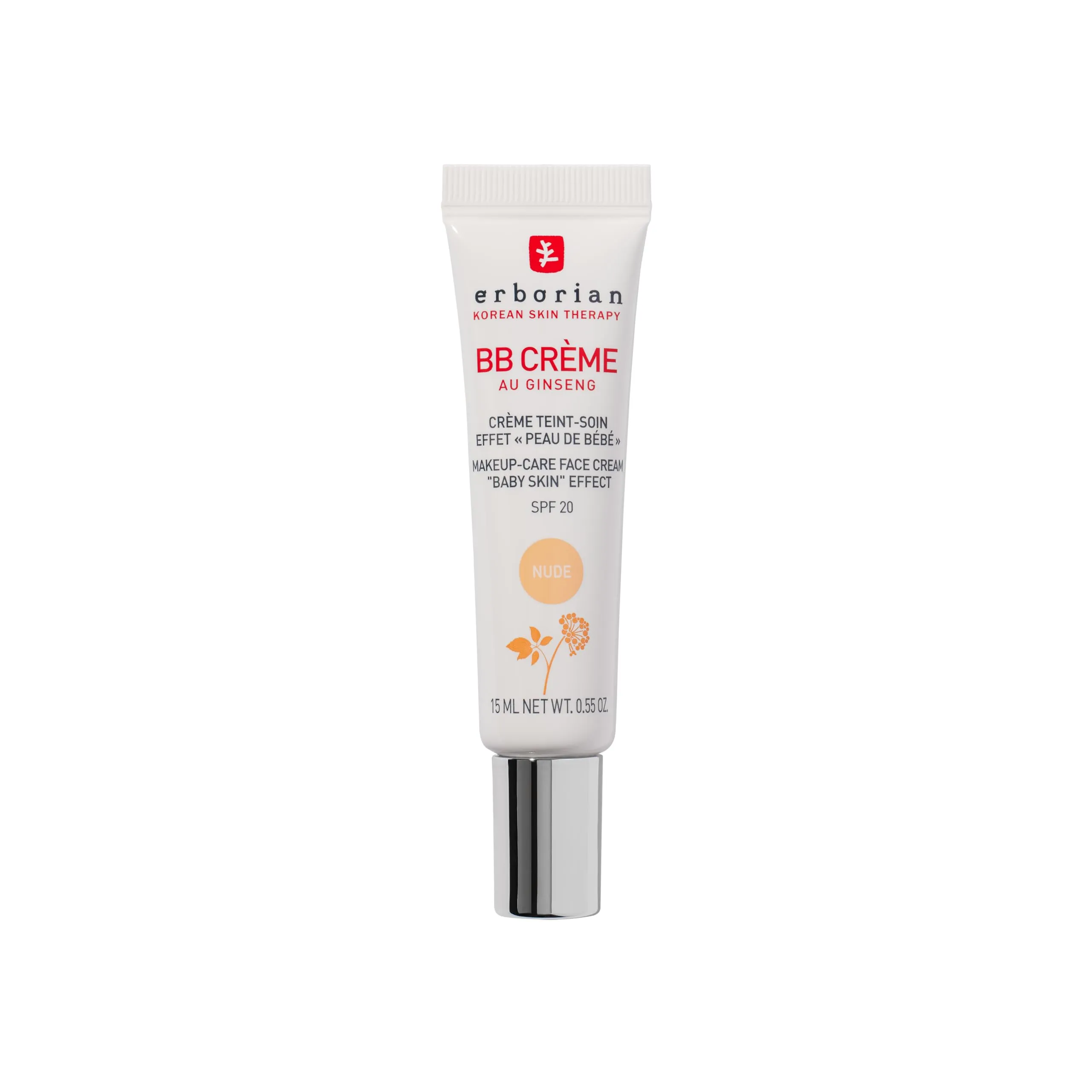 Erborian - BB Cream al Ginseng - Crema Teint Perfecteur 5-in-1 - Trattamento effetto "pelle di bambino" 5-in-1 Trattamento viso con SPF 20 - Cosmetico Coreano - Nude 15 ml