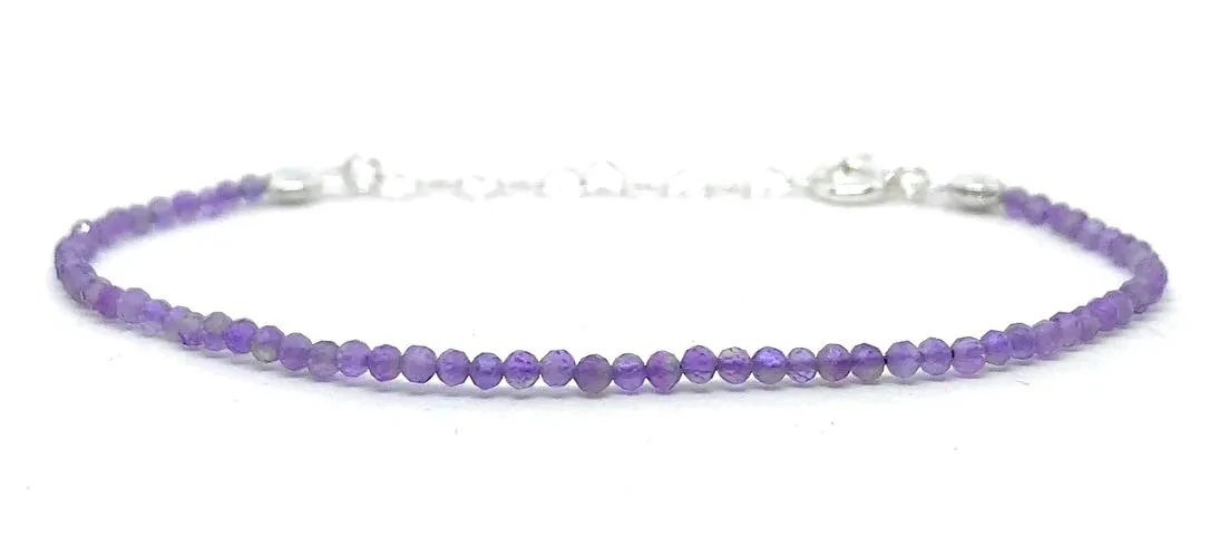 Bracciale con ametista di 2 mm di spessore e argento sterling regolabile da 16 cm a 19 cm