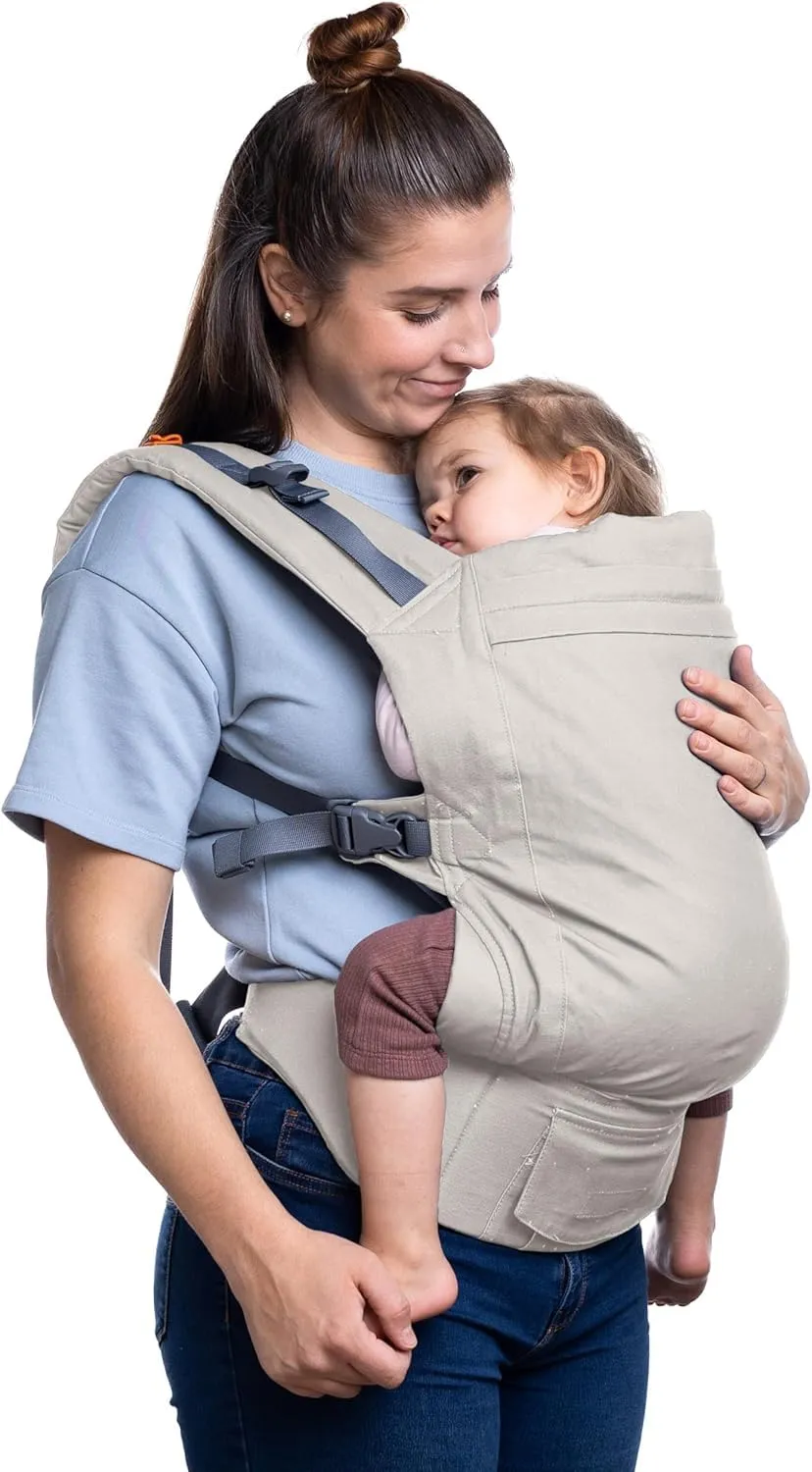 Beco Toddler Marsupio Ergonomico per Bambini - 2 Posizioni Con Seduta Extra Ampia, 100% Cotone, Fascia Elastica Porta Bimbi, Leggera e Traspirante, Marsupio Porta Bebè da 9 a 27 kg (Ecru)