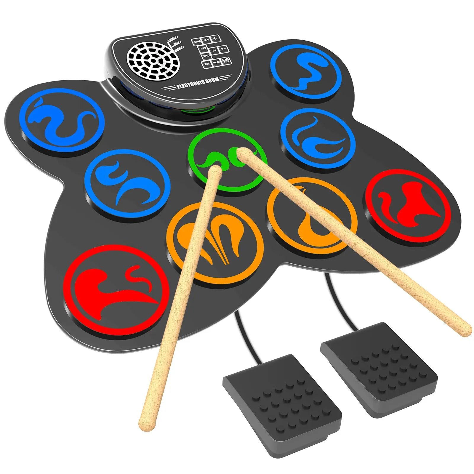CNAPXAIA Batteria Elettronica, Batteria per Bambini Portatile con Altoparlante Stereo Integrato, Batterie Musicali Strumenti Professionale in 9 Pad Silicone per Regali di Compleanno e Natale
