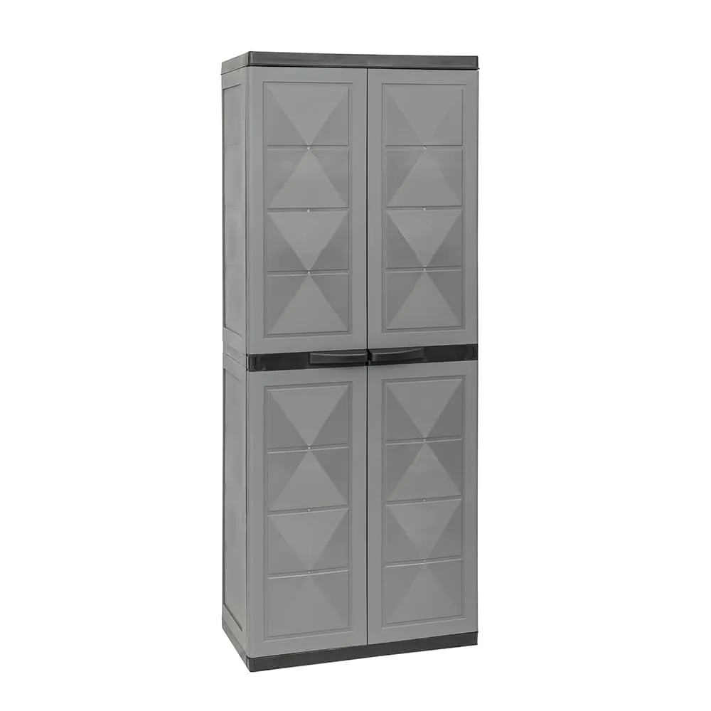 MA MAISON Armadio Basic Line con 3 Ripiani 1 Porta Scope - per Interno, Esterno, Ripostiglio, Organizzazione, Lavabile, Garage, Montaggio Senza Viti, in Polipropilene - Colore Grigio (65X37X165h cm)