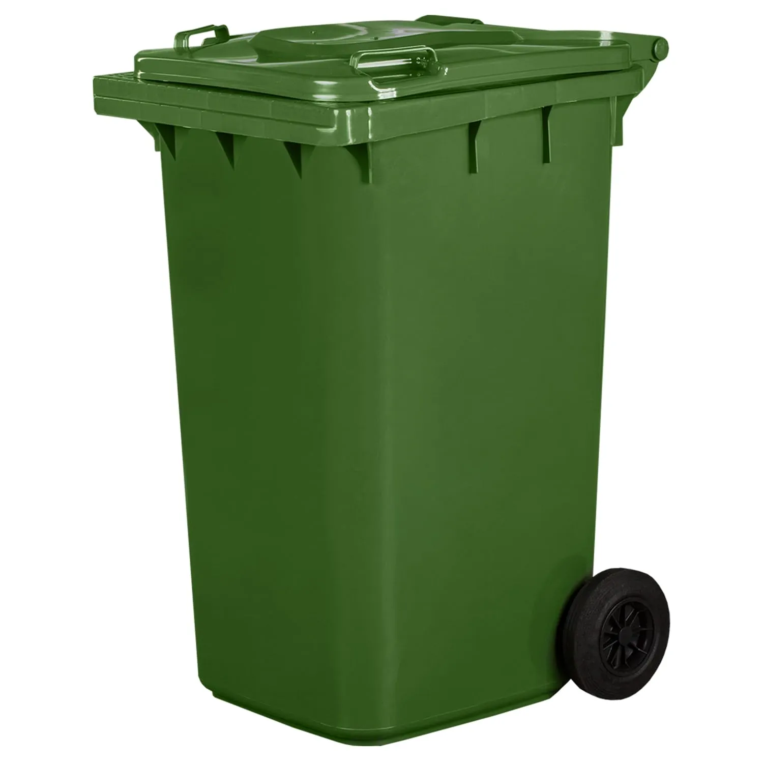 jestic Bidone per rifiuti Pattumiera ruote in gomma piena silenziose (240 Litri, Verde)
