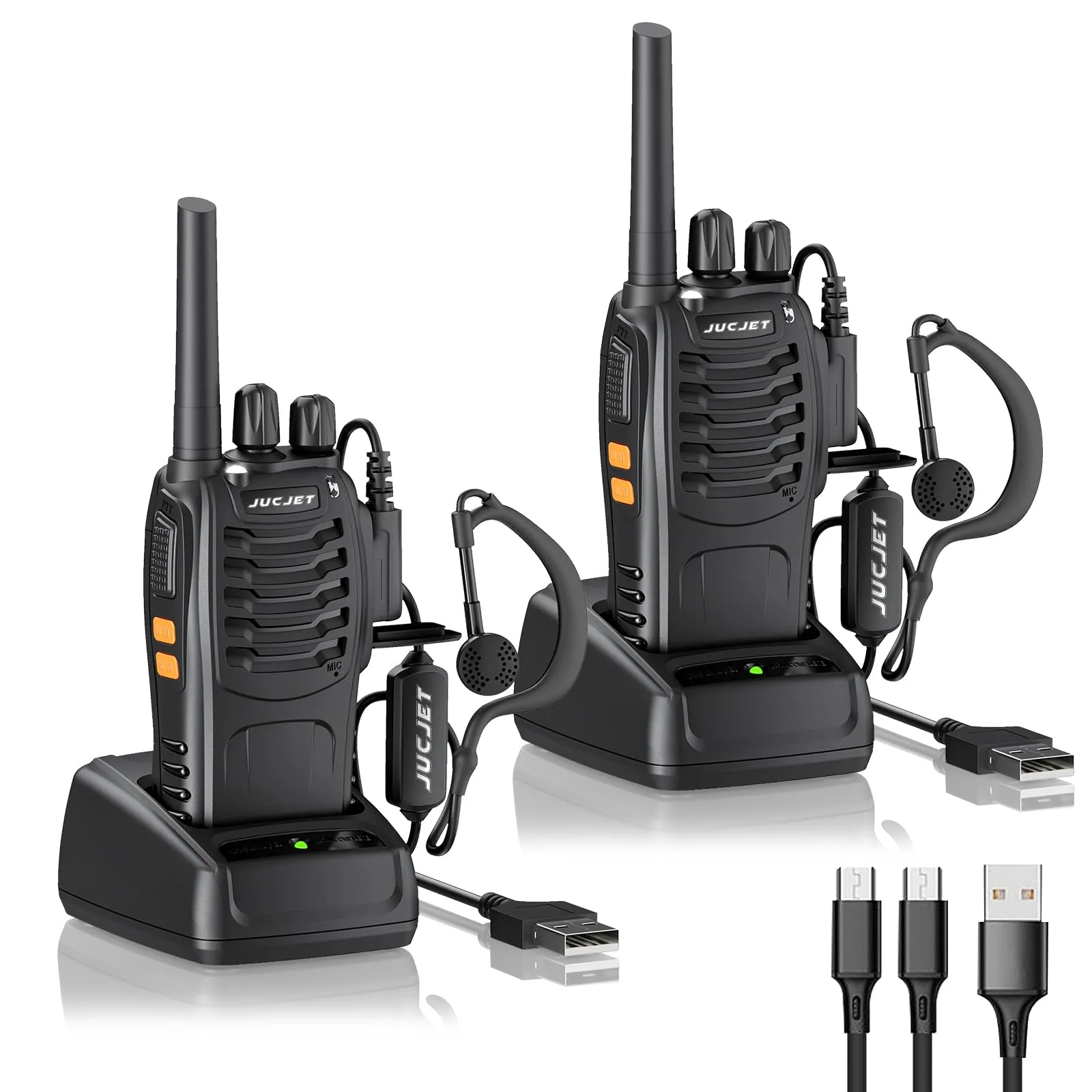 Walkie Talkies 88E, PMR446 Radio bidirezionale senza licenza, PMR 446MHz Frequenza Civile Ricetrasmittente 16 canali, Portatile Walkie-Talkie Professionali con Auricolare (Black-2)