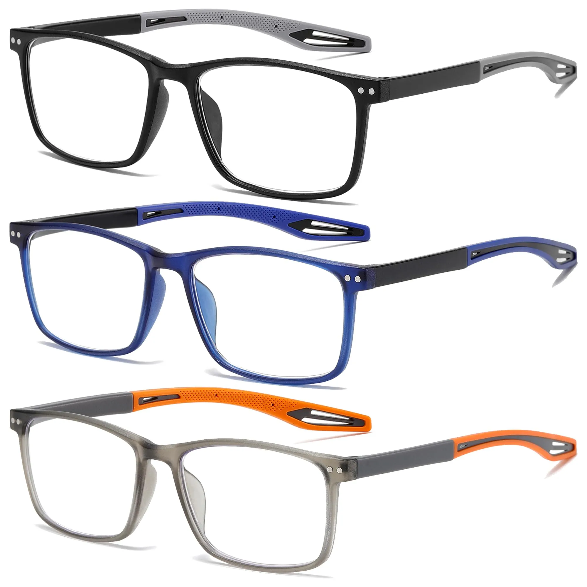 ZXYOO Occhiali da Lettura Uomo 3 Paia con Filtro Luce Blu - Design Sportivo Elegante, Leggeri e Antiscivolo per Lavoro, Casa e Tempo Libero +1.50