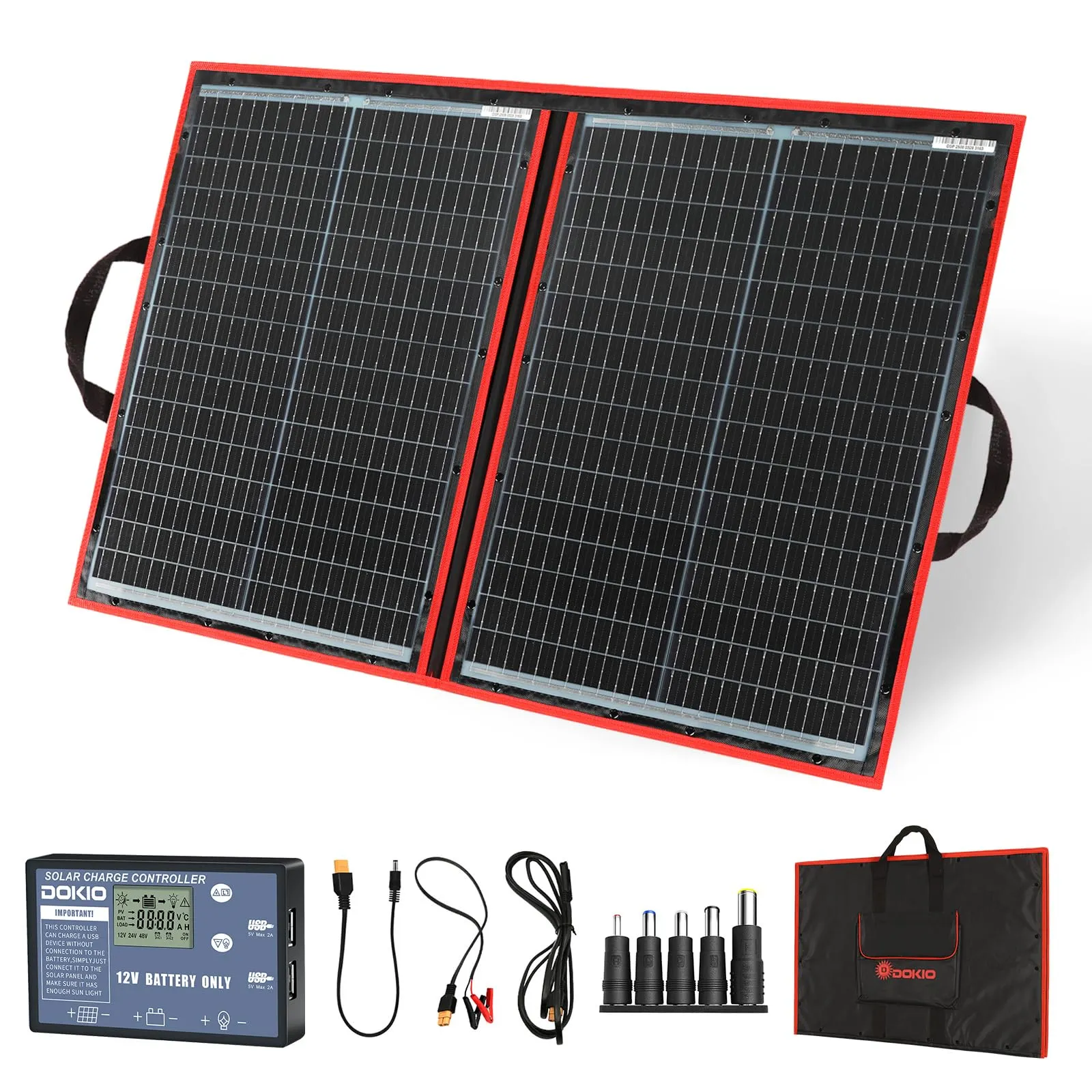 DOKIO Kit Pannello Solare Portatile 100W Monocristallino Pieghevole Plug and Play, Nero