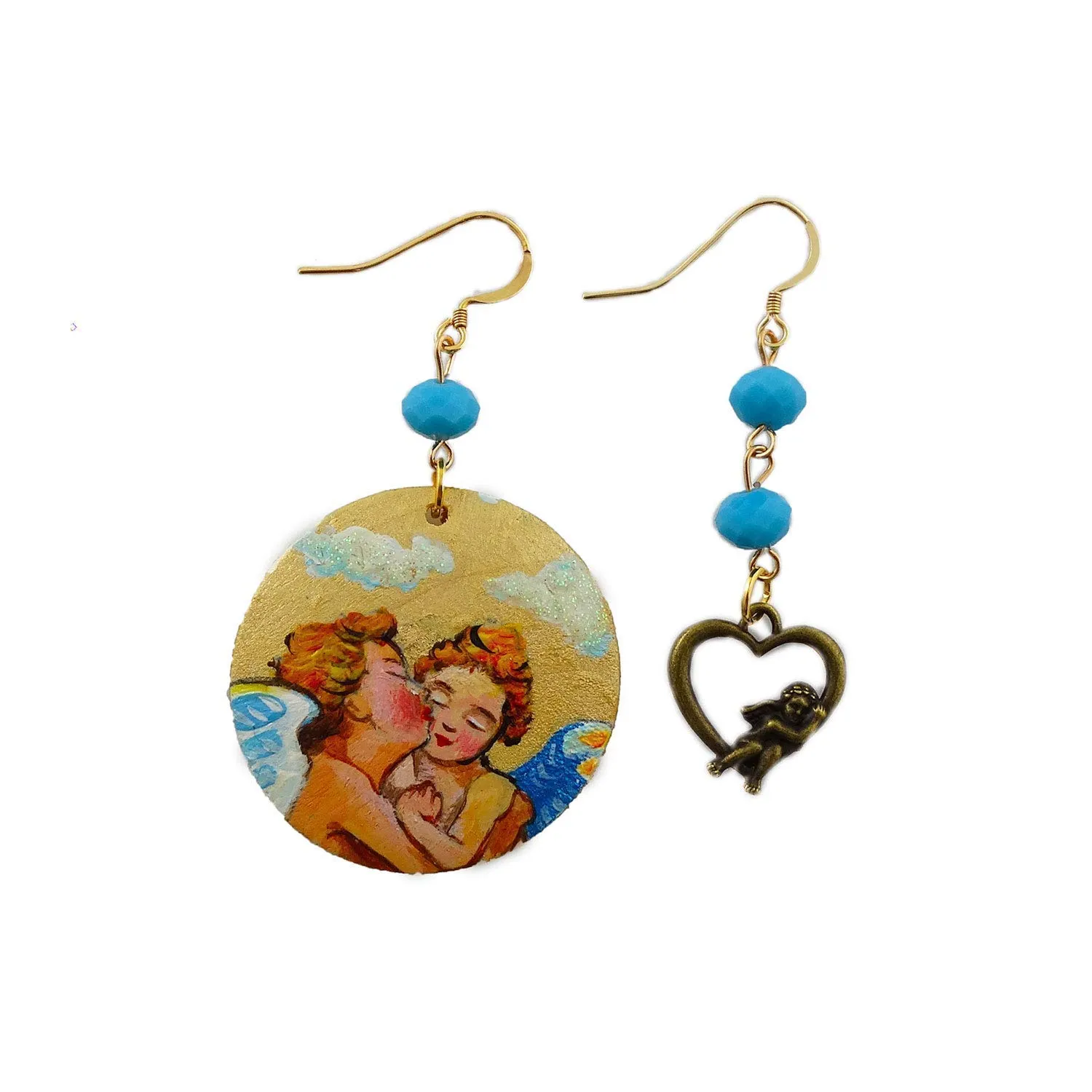 Orecchini dipinti a mano – ANGIOLETTI DI BORGUEREAU - Orecchini pendenti da donna, Gioielli in legno dipinto, Gancio in argento, Made in Italy, Bijoux decorati, Lavorazione Artigianale