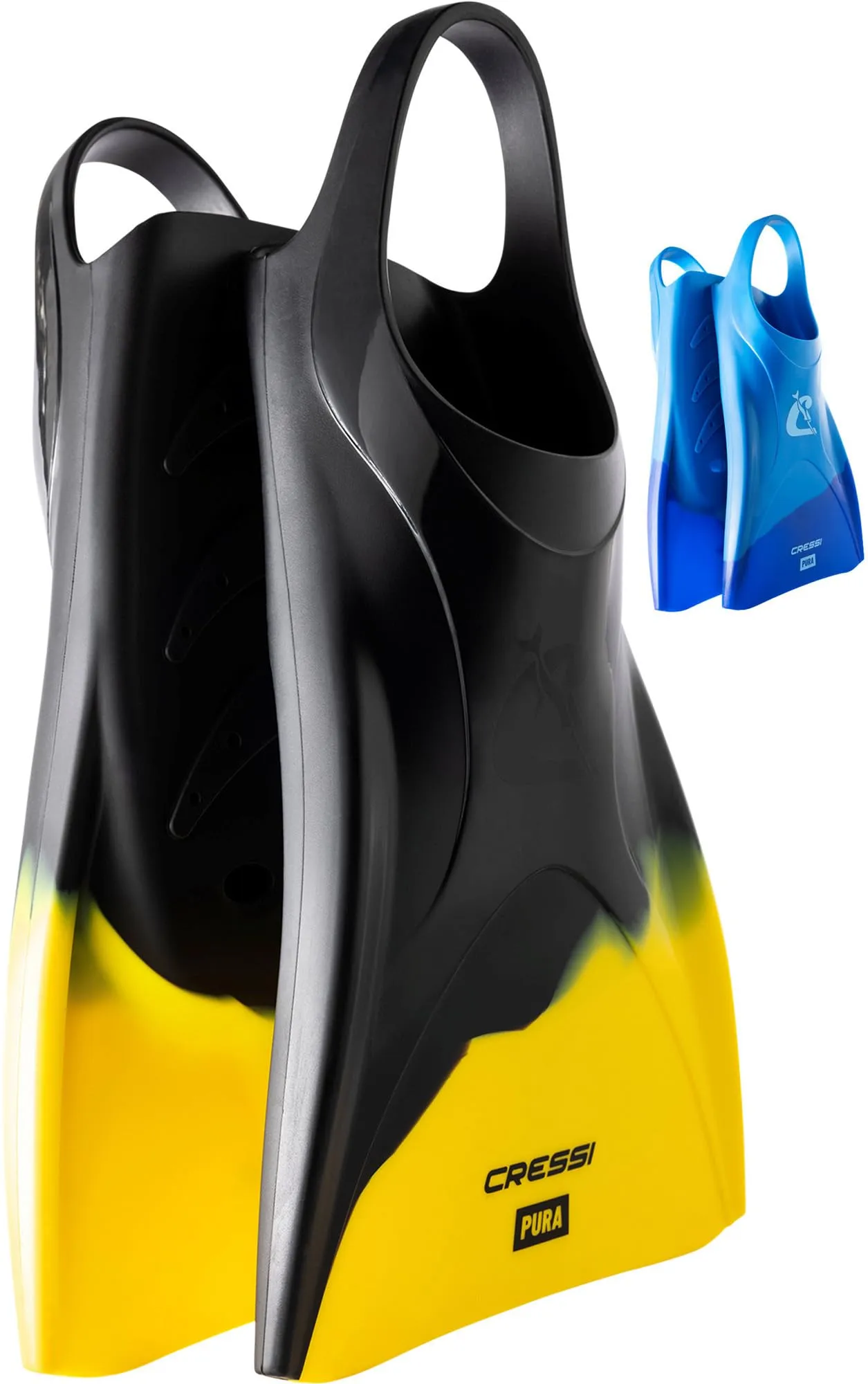 CRESSI Pura Fins Nero/Giallo 40/43 - Pinne Pocket Unisex in Silicone Nero/Giallo per Nuoto e Snorkeling, 40/43