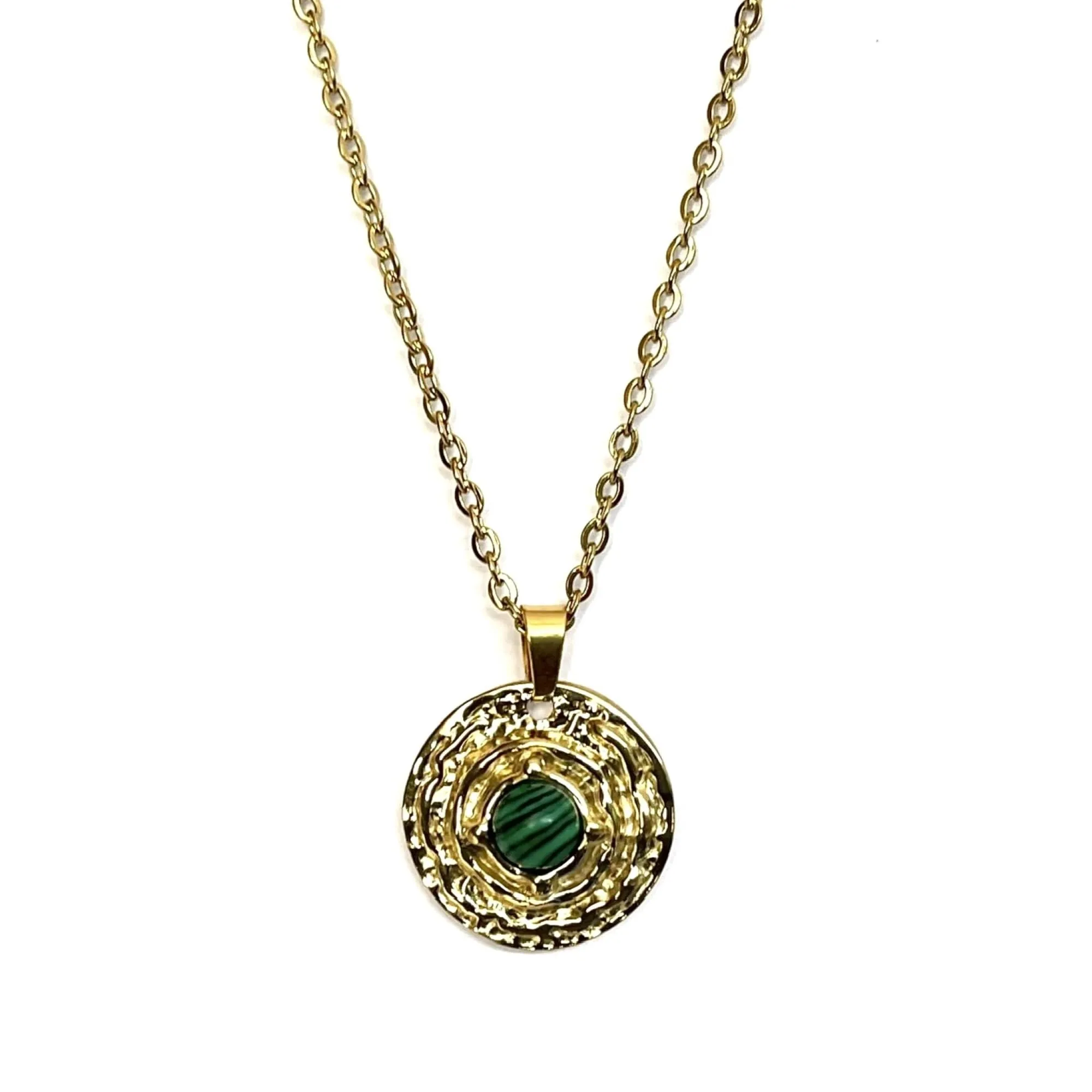 Collana da Donna con Pietra Naturale Malachite - Catena e Ciondolo in Acciaio Inossidabile - Pietre Naturali Semipreziose - Amuleto Perfetto da Regalare (Malachite)