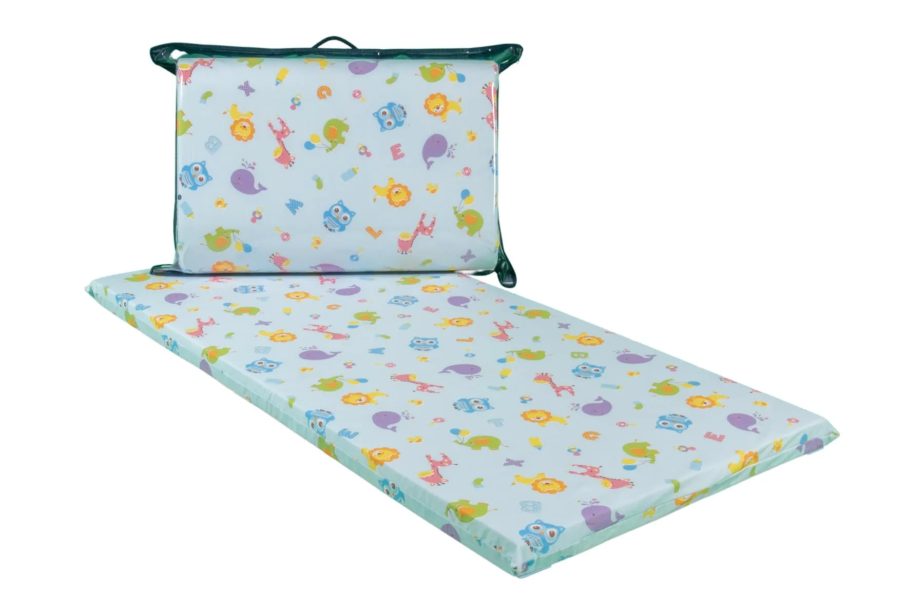GHIOCUSCINI | Materasso Culla Neonato,Pieghevole per Campeggio, Materasso Bambino 100% Cotone, Colore Azzurro, Sfoderabile e Lavabile, 60 x 120 cm, Alto 4.5 cm, Made in Italy