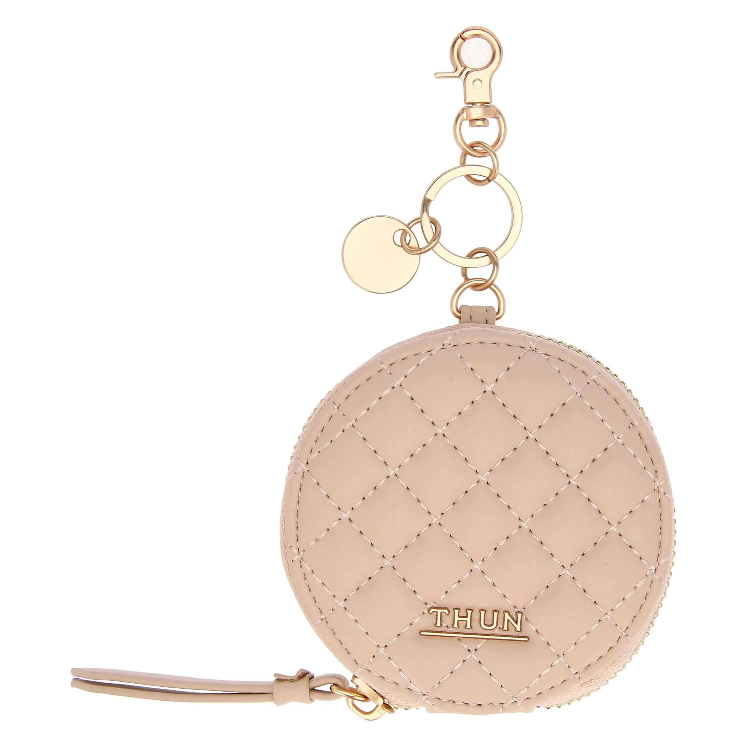 THUN - Portachiavi rotondo con zip, rosa - ecopelle - Collezione Sempre con me - Ø 9 cm, 2 cm