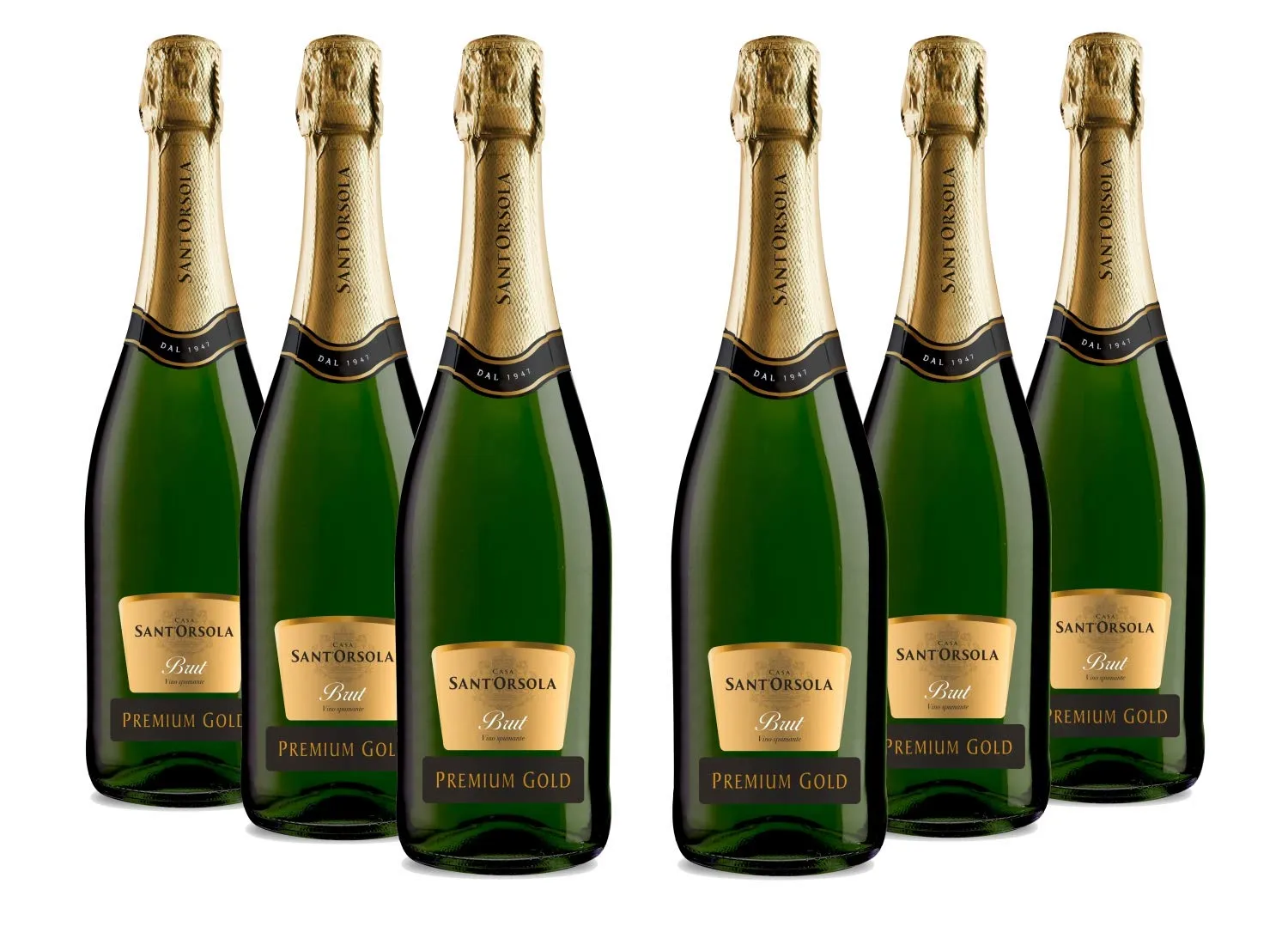 Sant'Orsola - Spumante Brut Premium Gold 11%, da Uva Glera, Gusto Fresco e Fruttato con Note di Mela e Pesca Bianca, 6x750 ml
