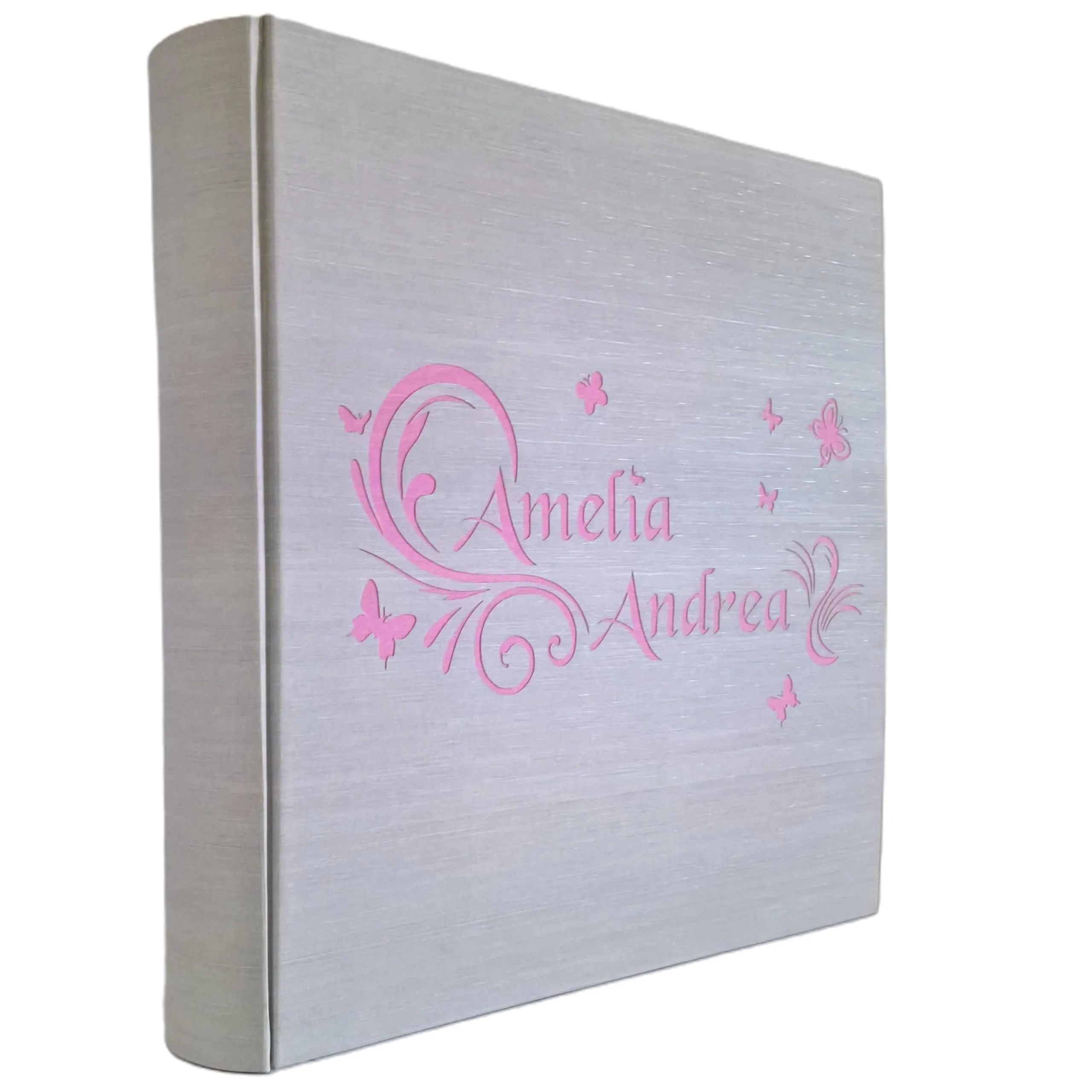 Album fotografico in TELA DI LINO con NOME BAMBINA INCISO E PERSONALIZZABILE A TUA SCELTA regalo originale NASCITA-BATTESIMO-COMPLEANNO-PRIMA COMUNIONE-CRESIMA COLORI PERSONALIZZABILI