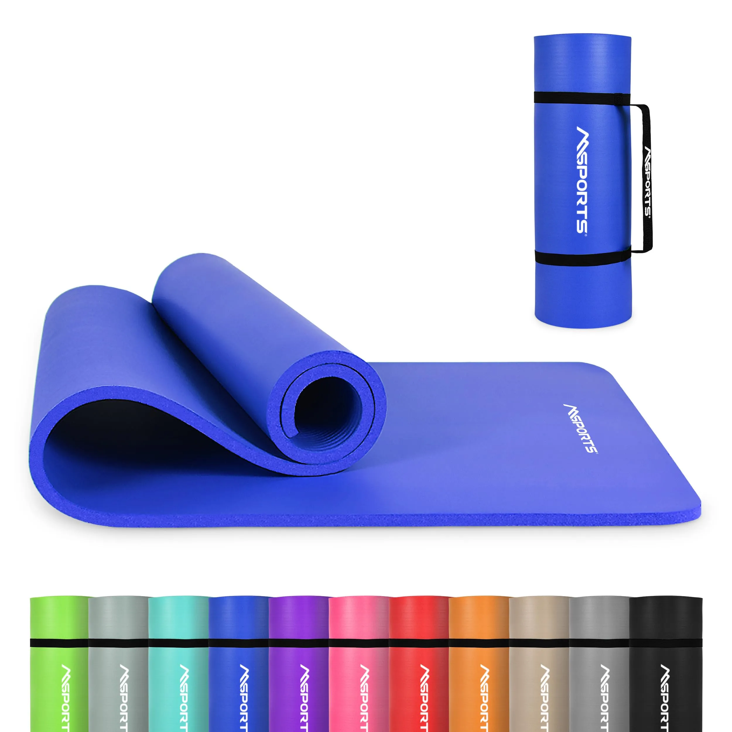 MSPORTS Tappetino da ginnastica Premium con tracolla + poster per esercizi + app per allenamento, tappetino fitness delicato sulla pelle, 190 x 60 x 1,0 cm, blu reale, tappetino da yoga senza ftalati