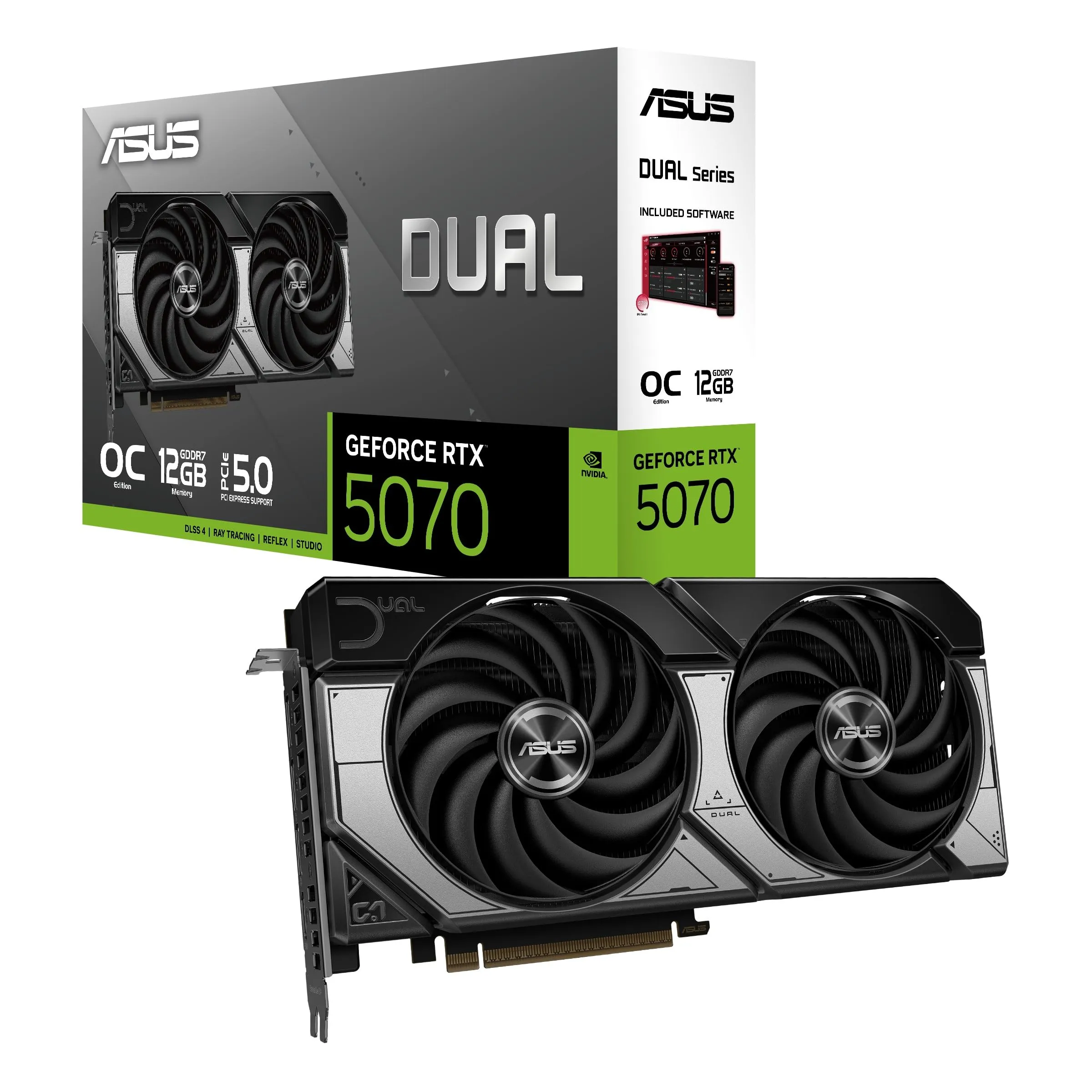 ASUS Dual NVIDIA GeForce RTX 5070 OC Edition, Scheda Grafica da 12 GB GDDR7, 192 Bit, PCIe 5.0, 2 Ventole Axial-Tech, 1 HDMI 2.1, 3 DisplayPort 2,1, GPU Tweak III, Bianco, DUAL-RTX5070-O12G