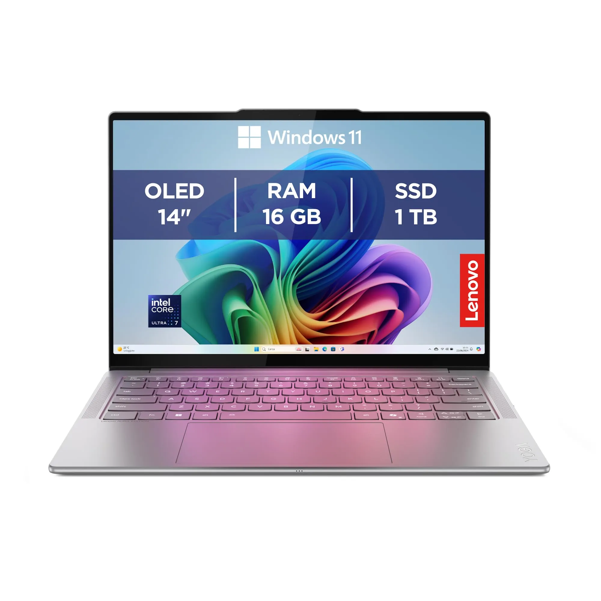 Lenovo Yoga Slim 7 Aura Edition Notebook Copilot+ PC - Display OLED 14" 2.8K WQXGA+ (2880x1800), Intel Core Ultra 7 256V, RAM 16 GB, 1 TB SSD, Grafica Intel Arc, Windows 11 Home - Luna Grey