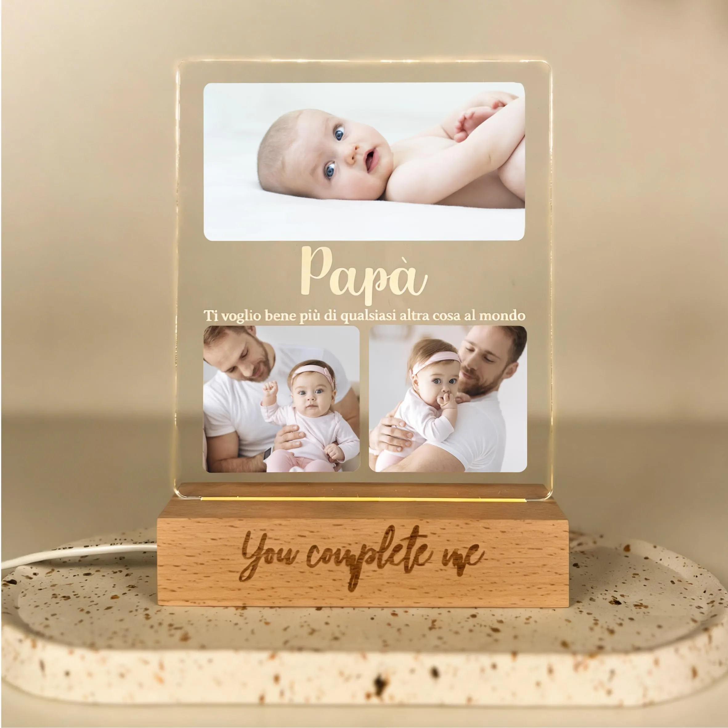 Pixel Artigiani Digitali Lampada personalizzata con foto per Festa del Papà e Festa della Mamma – Regalo personalizzato originale con luce LED - cornice fotografica - idee regalo