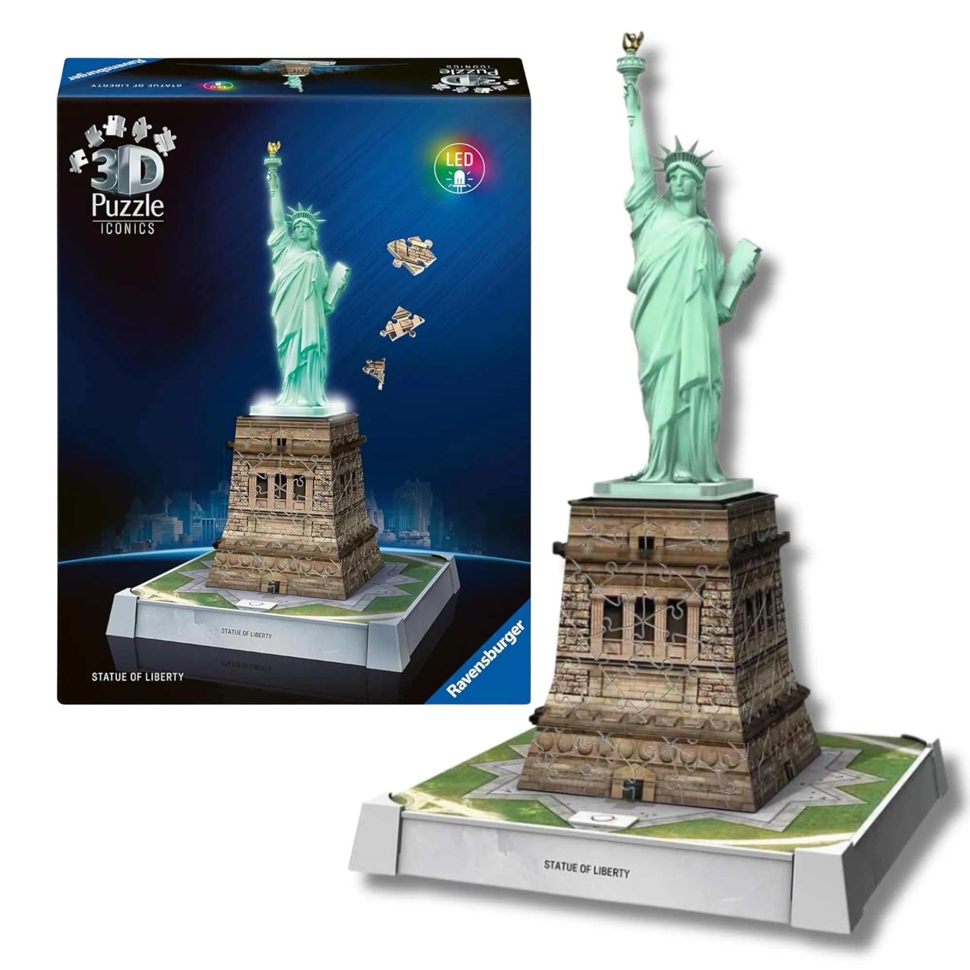 Ravensburger - Puzzle 3d Iconics Statua Della Libertà LED | Puzzle 3d Per Adulti E Bambini A Partire Dagli 8 Anni | Modellismo Da Costruire Adulti Di 108 Pezzi | Regalo Bambino 8 Anni E Più
