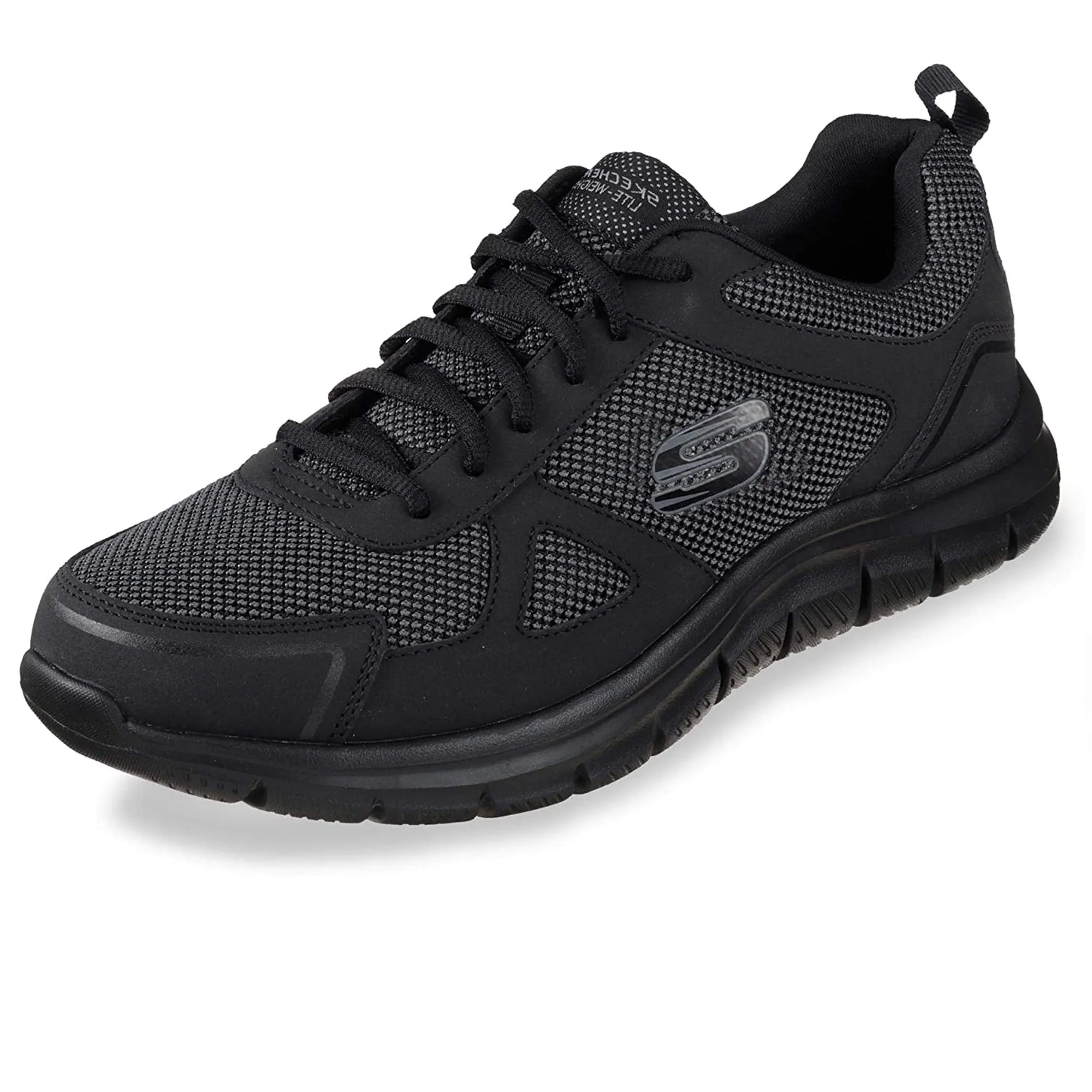 Skechers Track Bucolo, Scarpe running Uomo, Black Leather Mesh Trim, 44 EU