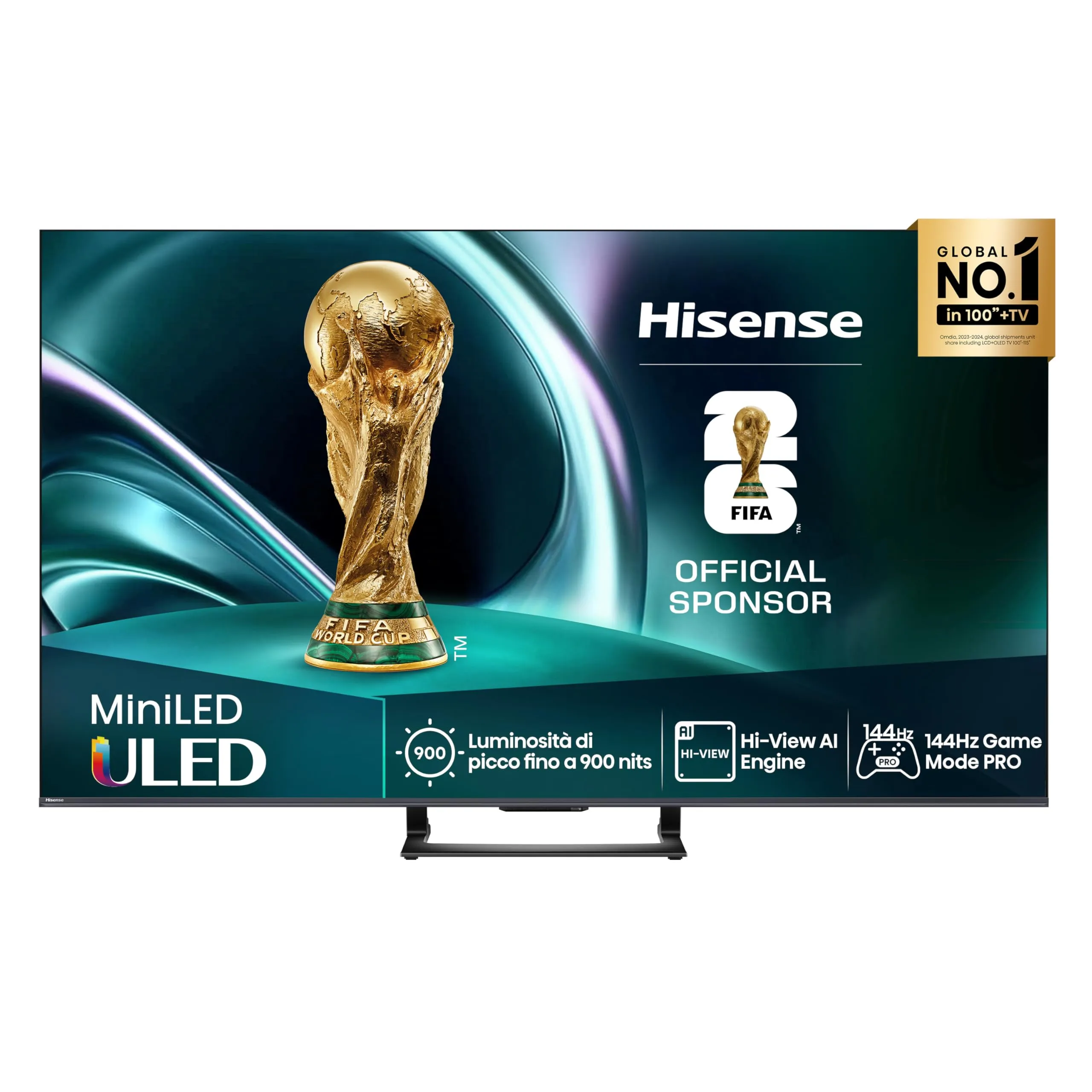 Hisense TV 65" Mini-LED 144Hz 4K 2025 65U72Q, Smart TV VIDAA U8, Dolby Vision IQ, HDR 10+ Adaptive, 144Hz Game Mode PRO, Dolby Atmos 2.1 con Subwoofer, Alexa Built-in, VIDAA Voice, lativù 4K, 65''