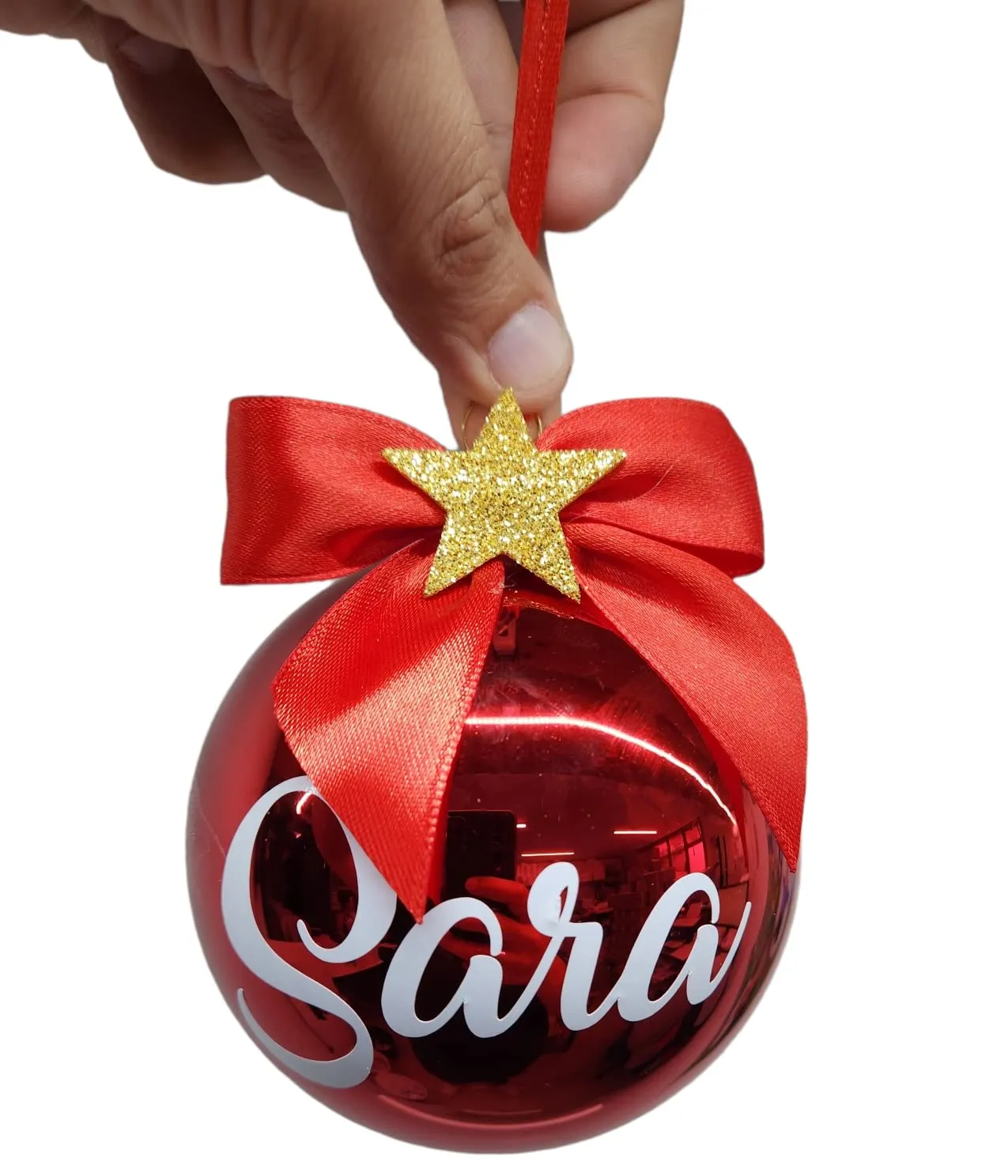 Palla per Albero Di Natale IN VETRO Rossa 10CM Personalizzata pallina con Nome o Scritta DECORAZIONE NATALIZIA