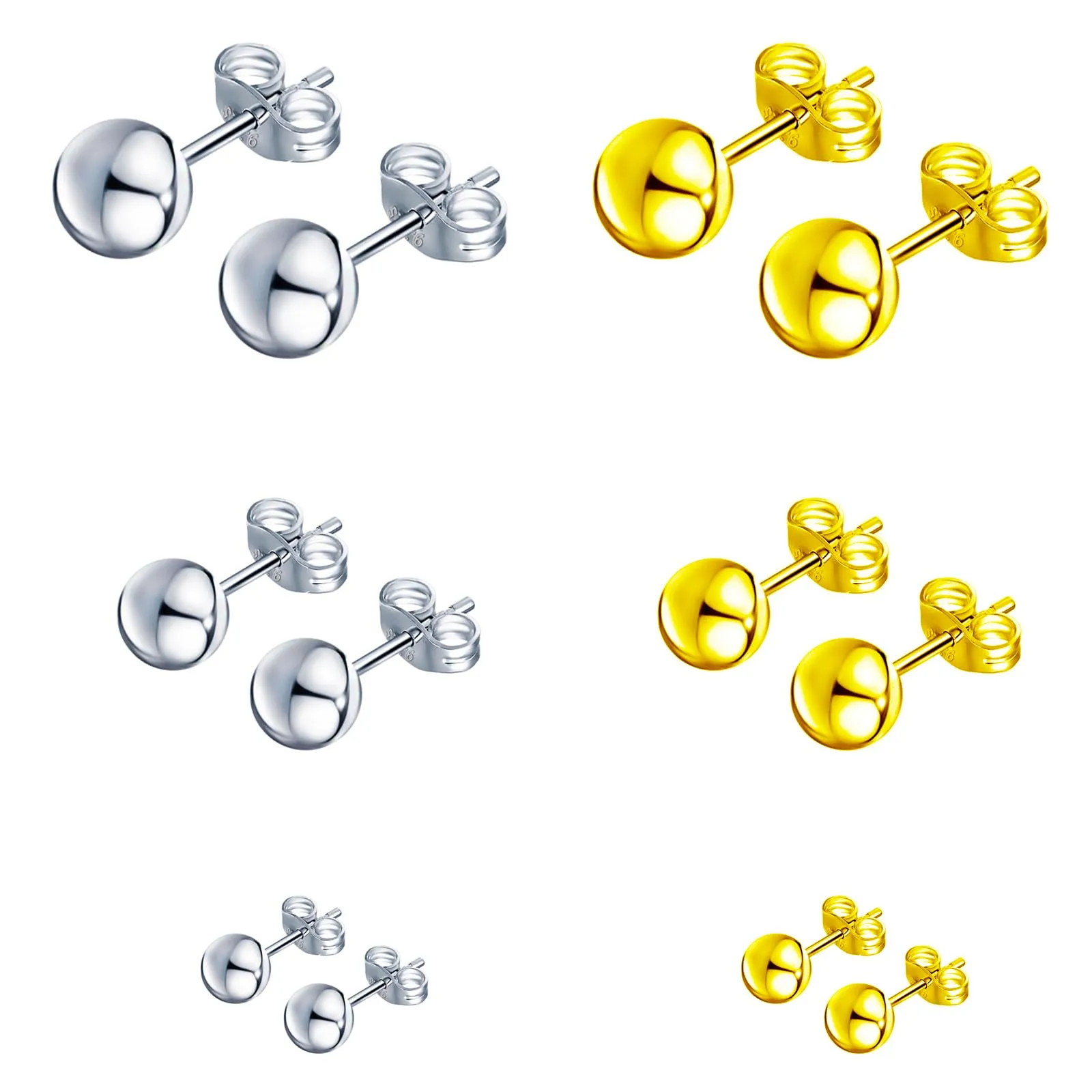 Epoch World 6 Paia Orecchini in Argento Sterling 925 Donna Orecchini Argento Orecchini Oro Uomo Orecchini a Lobo Orecchini Piccoli Orecchini Sfera Ipoallergenici Orecchini per Donna Uomo Ragazze