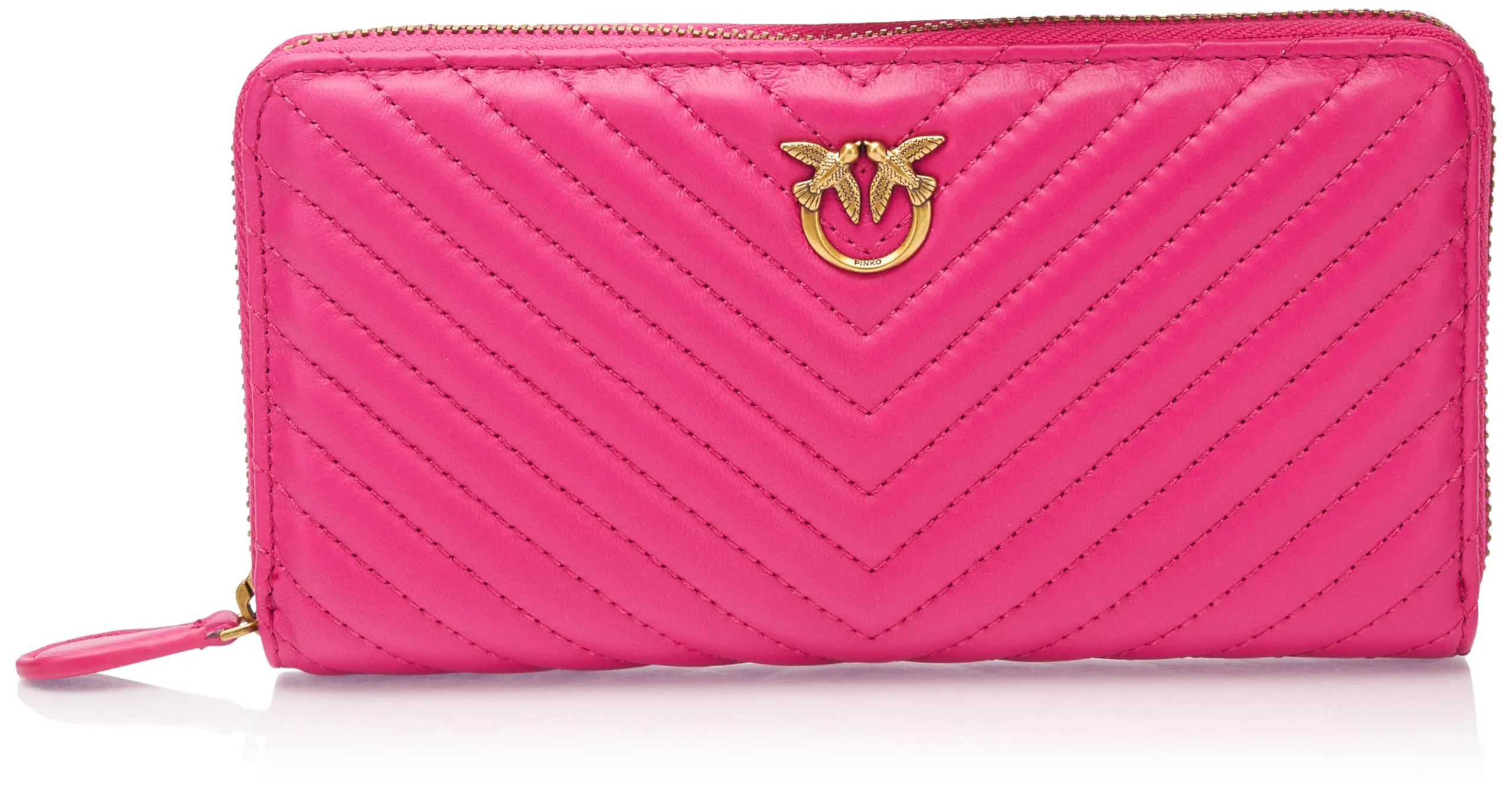 Pinko Ryder Zip Around Sheep Nappa Chevron, Accessori da viaggio- Portafogli Donna, N17q_pink Pinko-antique Gold, 20