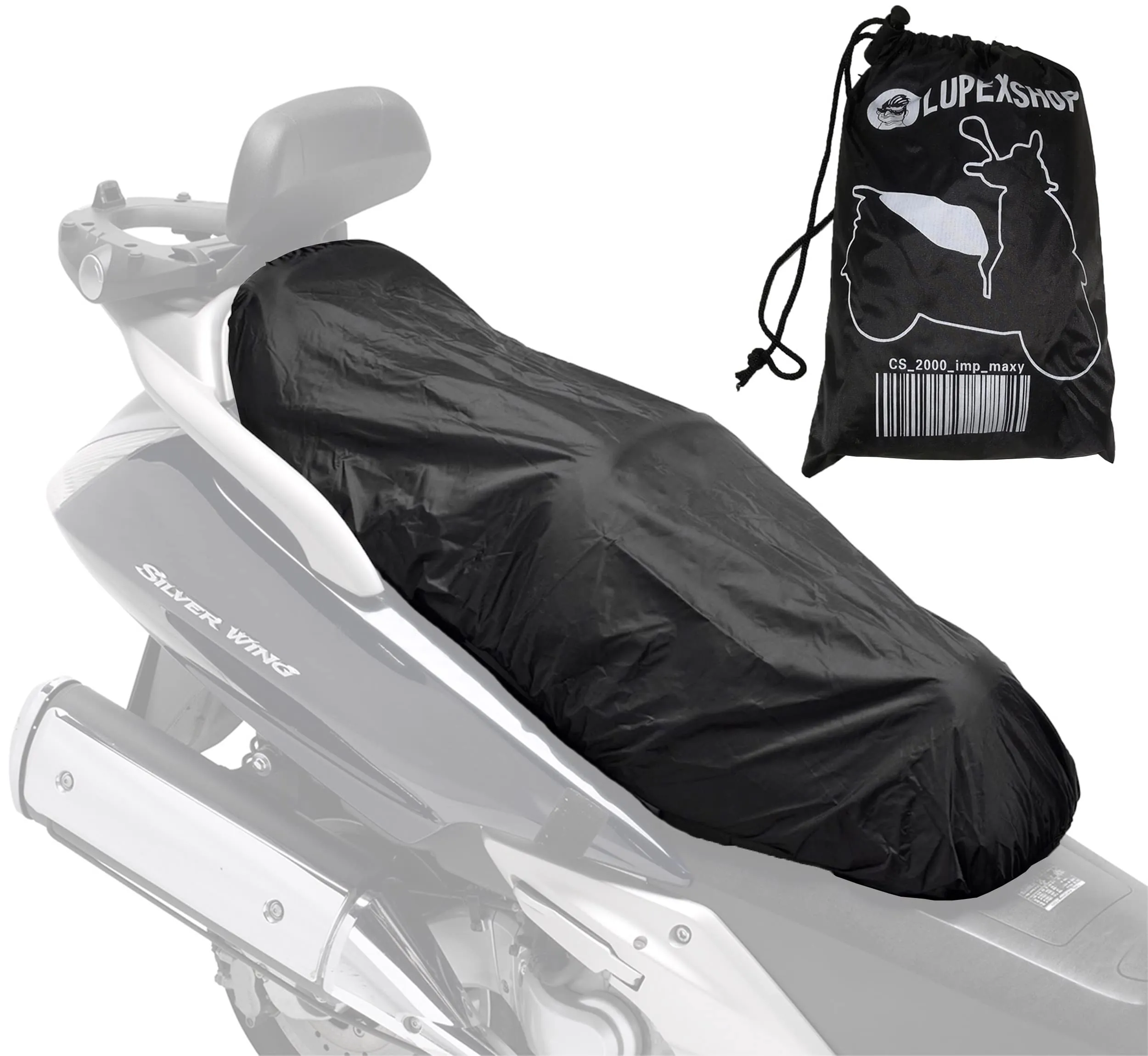 Auto Accessori Lupex - Coprisella Universale impermeabile taglia Maxi 115x50 cm, telo copri sella adattabile per Scooter e Moto, materiale poliestere, colore nero, con borsa