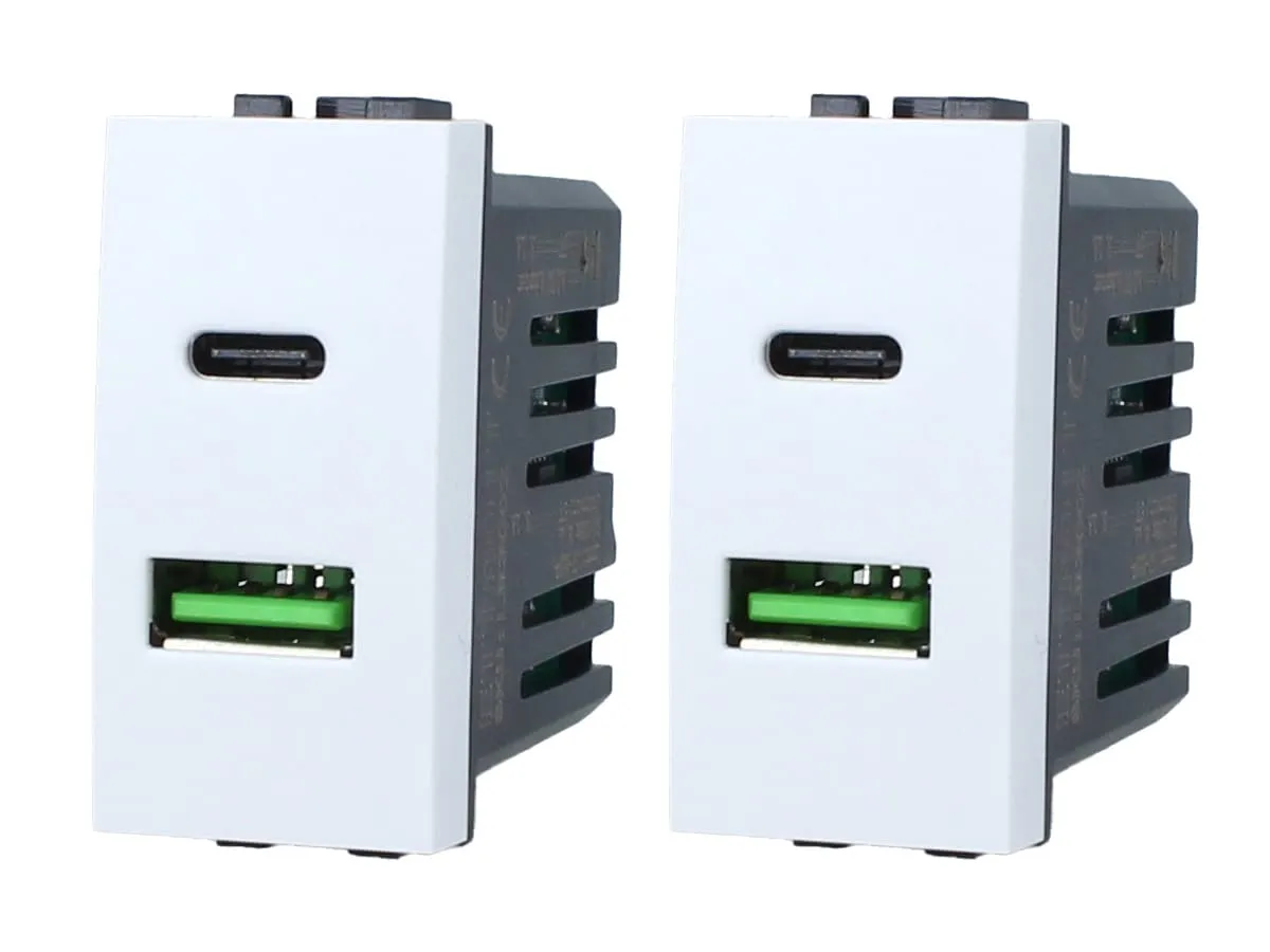 2 Pezzi Presa USB C + USB A, Compatibile Con Bticino Living Light (Bianco)