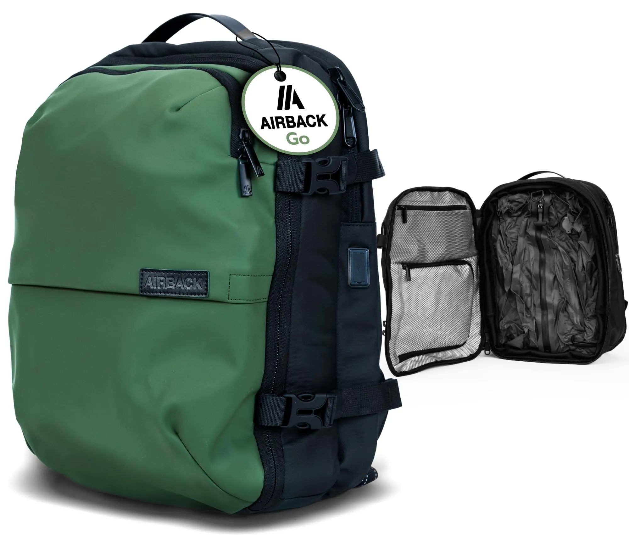 Airback Borsa da cabina, sistema di vuoto integrato, bagaglio a mano - Per viaggi nel fine settimana - Resistente all'acqua e porta di ricarica USB Urban Olive Green